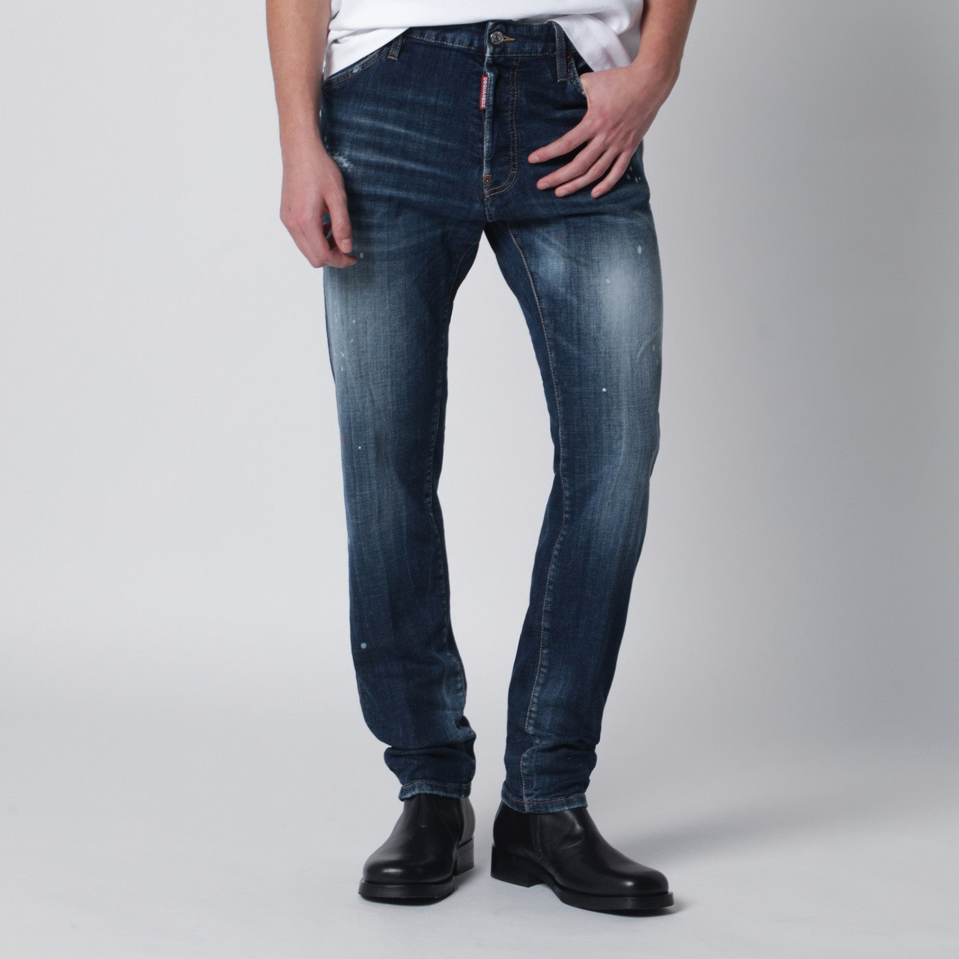 Dsquared2 Washed Blue Teddy Jeans With Paint Splatters Men DSQUARED2