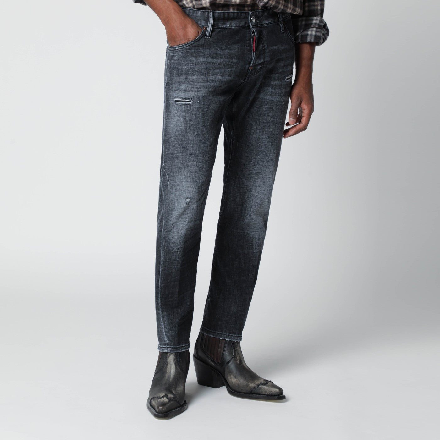 Dsquared2 Slim Black Washed Jeans With Distressed Details Men DSQUARED2
