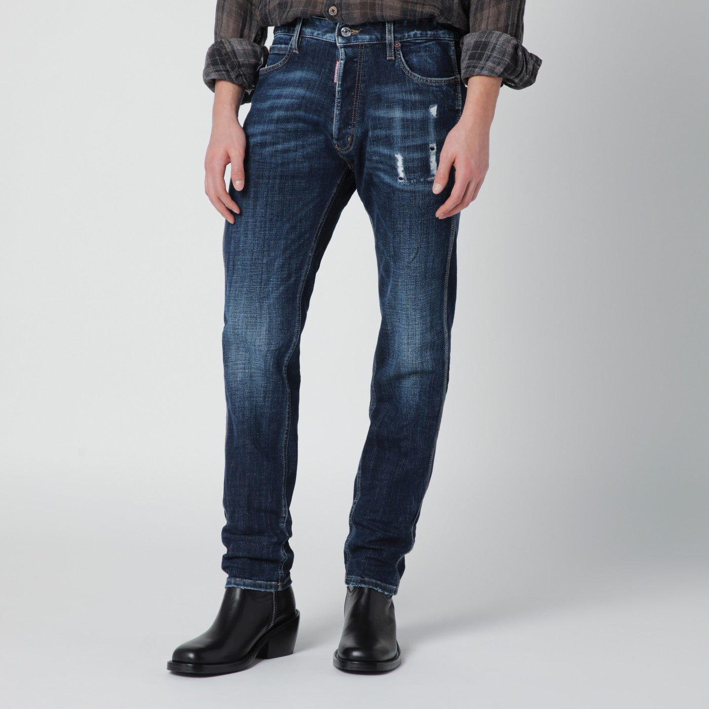 Dsquared2 Slim-Fit Jeans In Blue Washed Denim With Distressed Details Men DSQUARED2