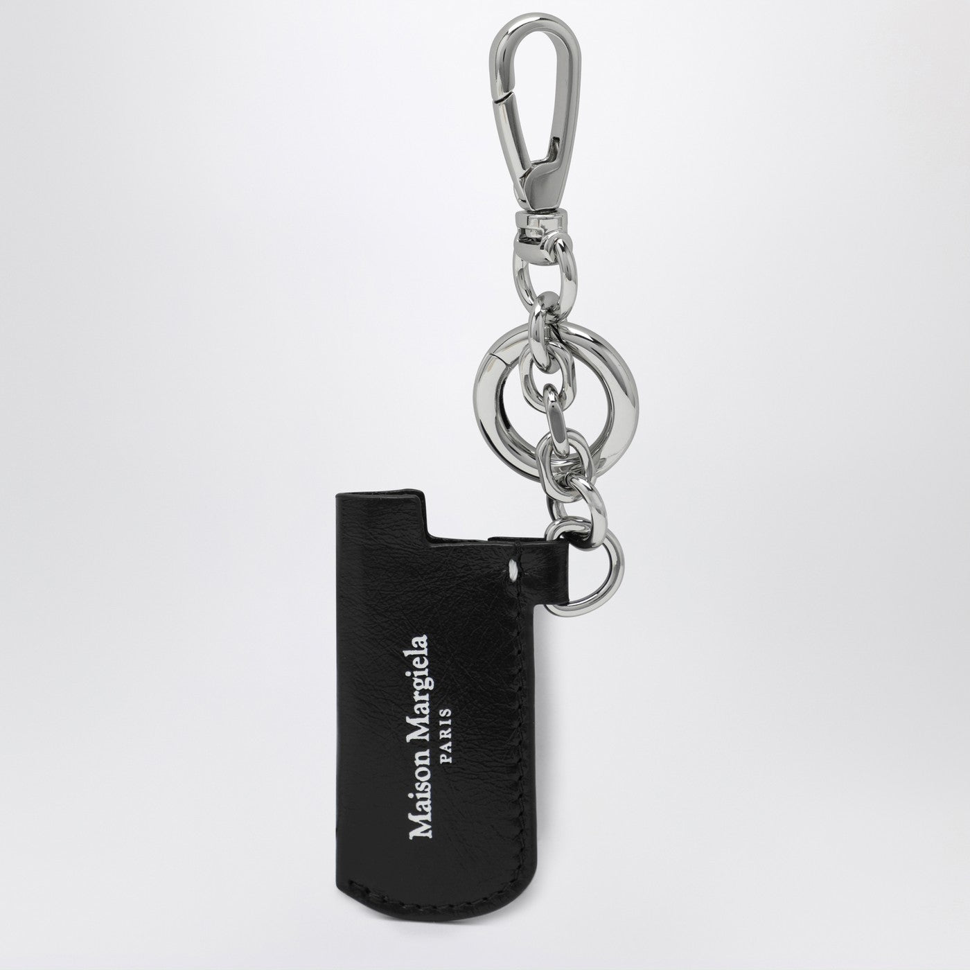 Maison Margiela Black Leather Key Holder With Logo Men MAISON MARGIELA