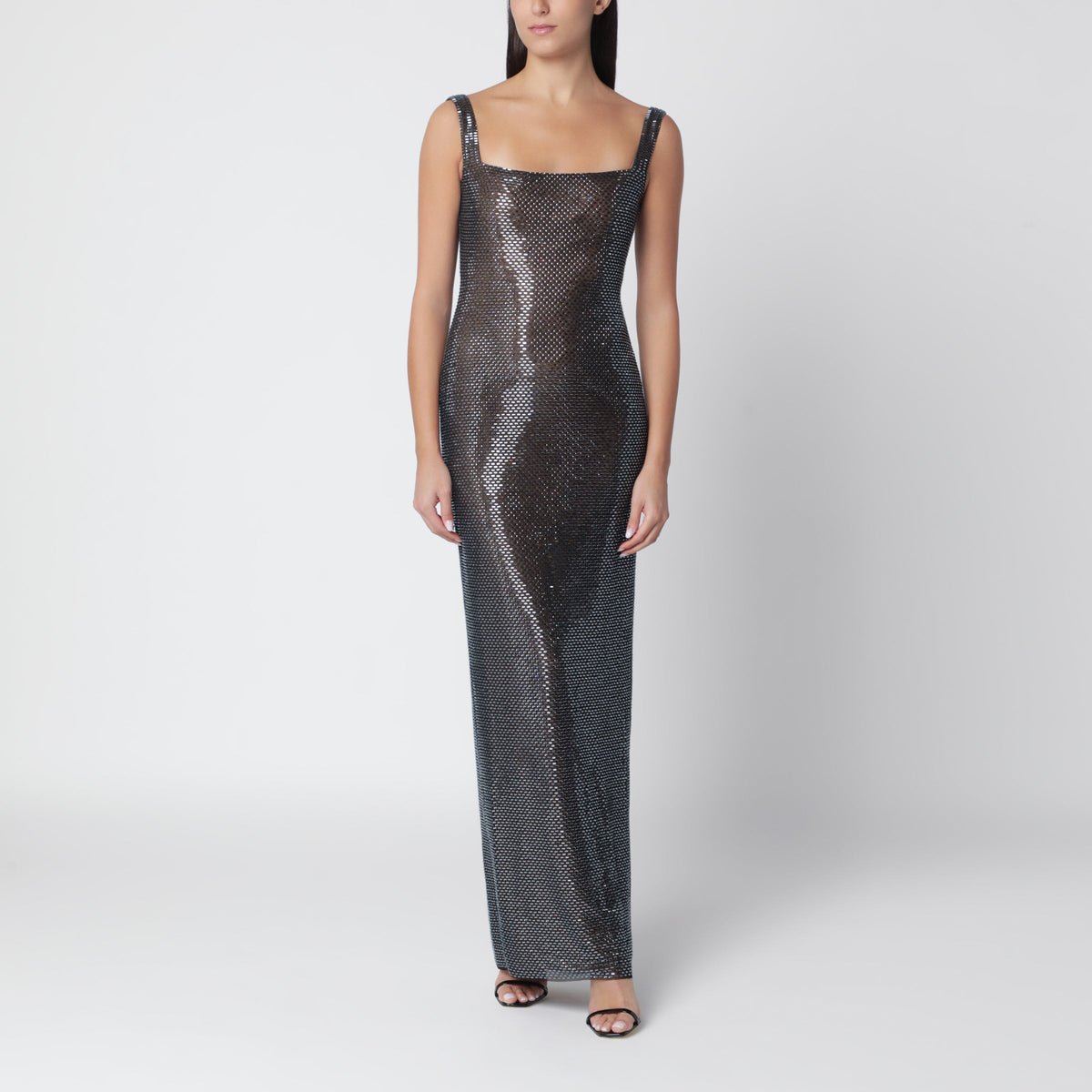 Self-Portrait Grey Embellished Long Dress Women SELF-PORTRAIT