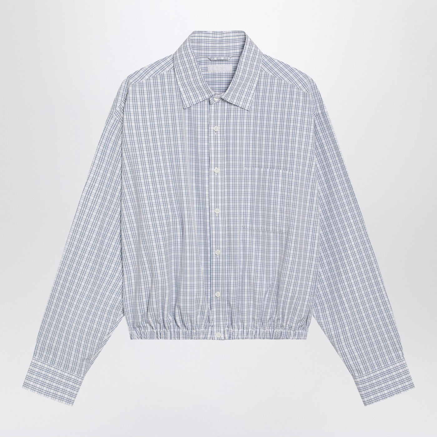 Prada Cropped Check-Pattern Shirt In White/Light Blue Men PRADA
