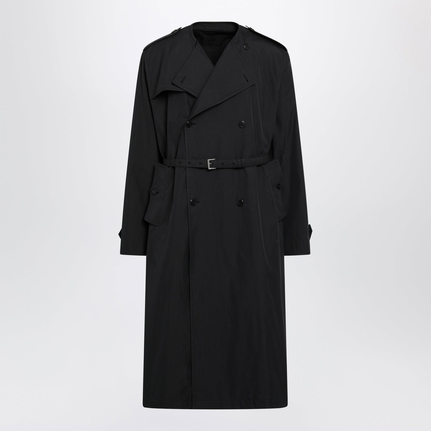 Prada Black Double-Breasted Cotton-Blend Trench Coat Men PRADA
