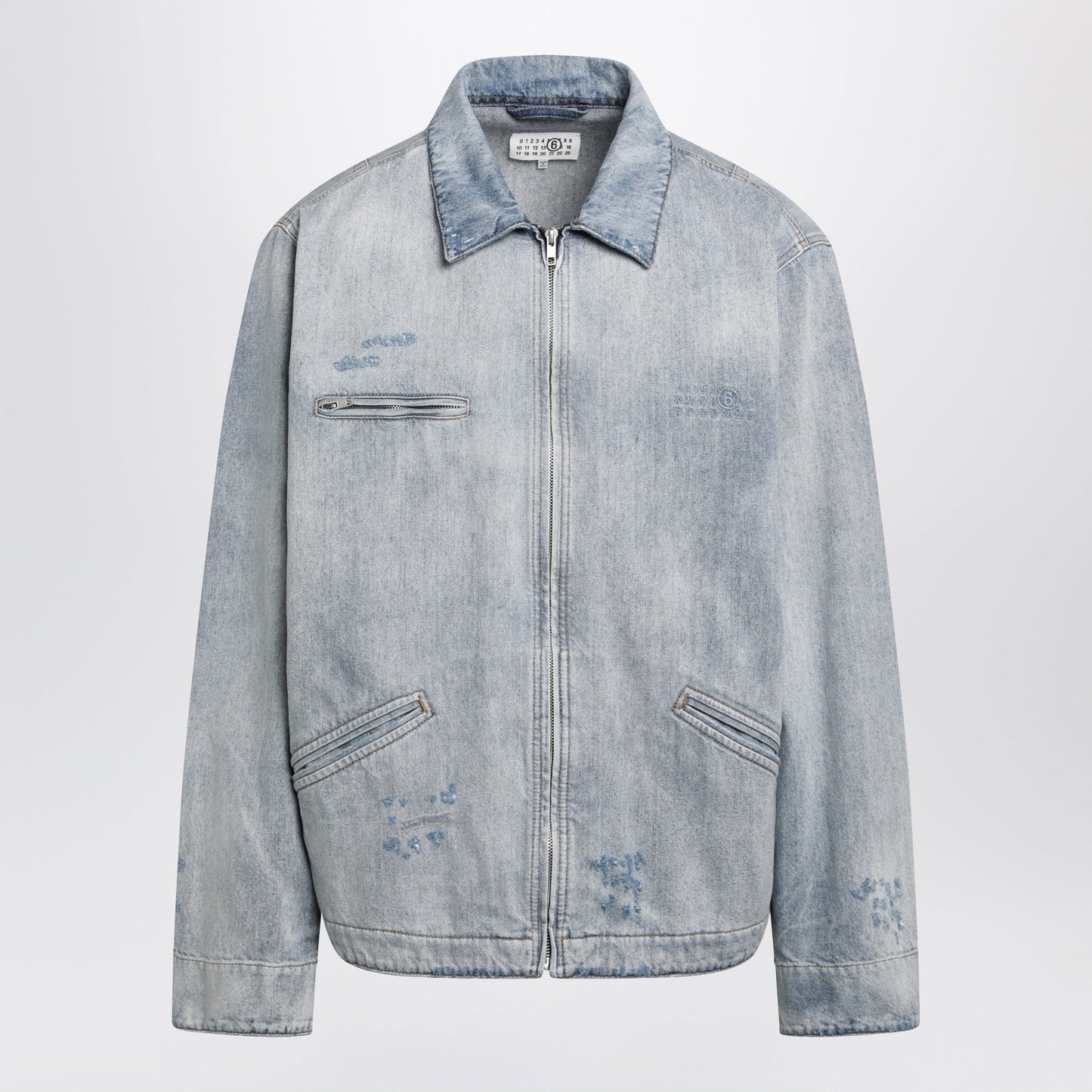 Mm6 Maison Margiela Washed Blue Zip-Up Denim Jacket Men MM6 MAISON MARGIELA
