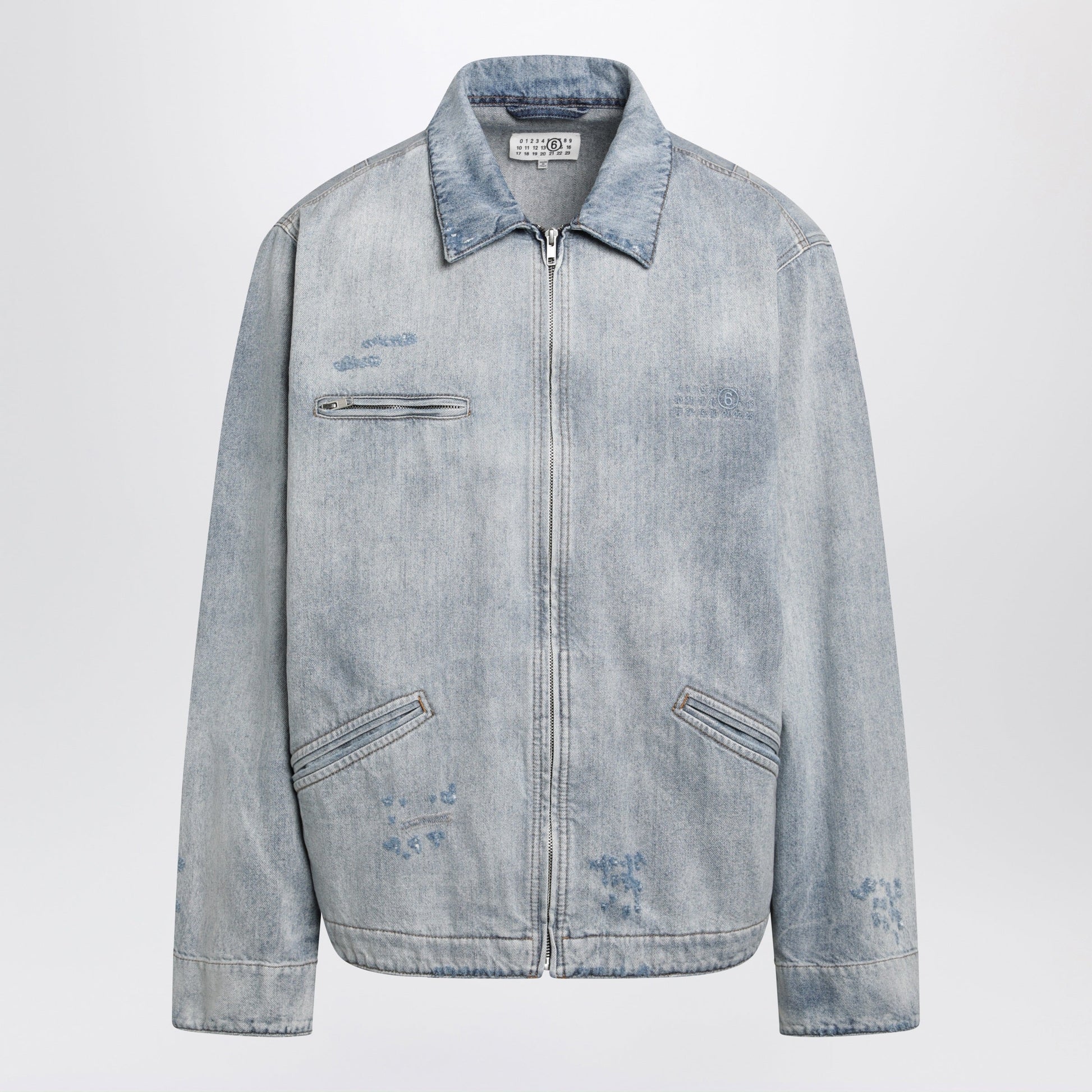 Mm6 Maison Margiela Washed Blue Zip-Up Denim Jacket Men MM6 MAISON MARGIELA