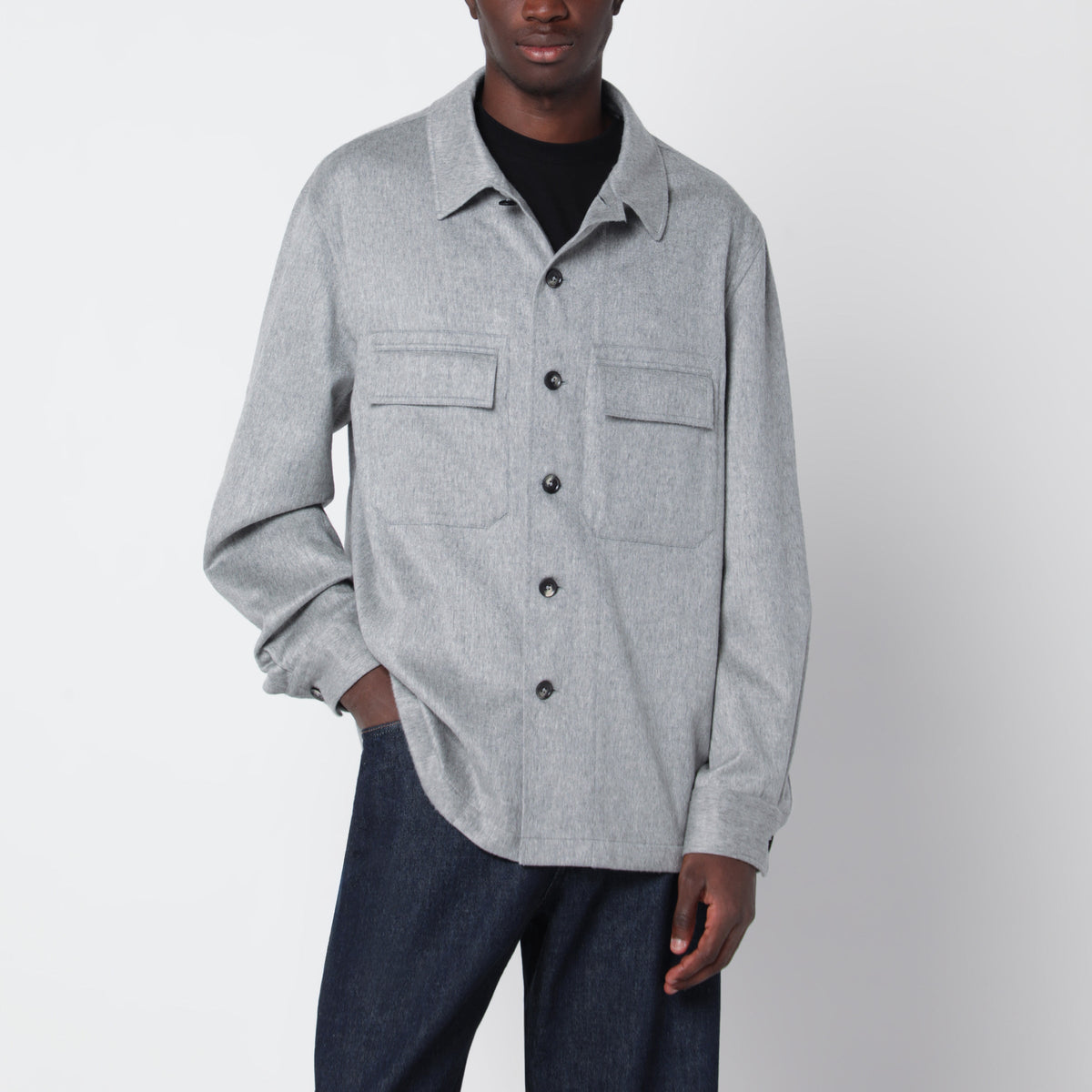Zegna Grey Melange Cashmere Shirt Jacket Men ZEGNA