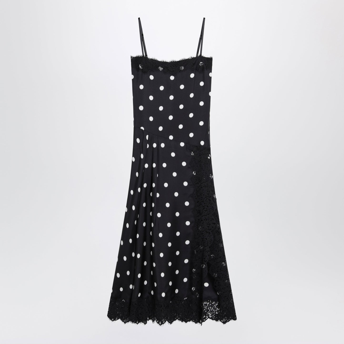 Sportmax Long Polka-Dot Silk Dress With Lace In Black Women SPORTMAX