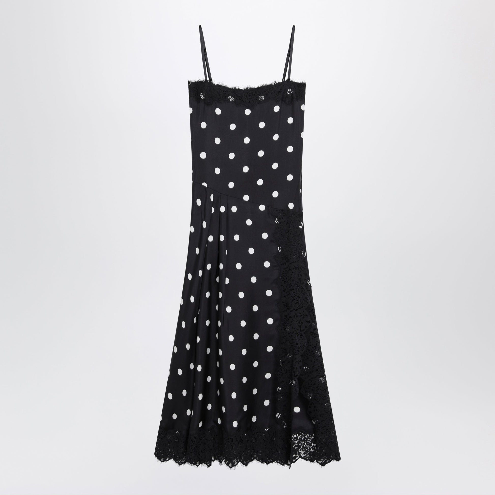 Sportmax Long Polka-Dot Silk Dress With Lace In Black Women SPORTMAX