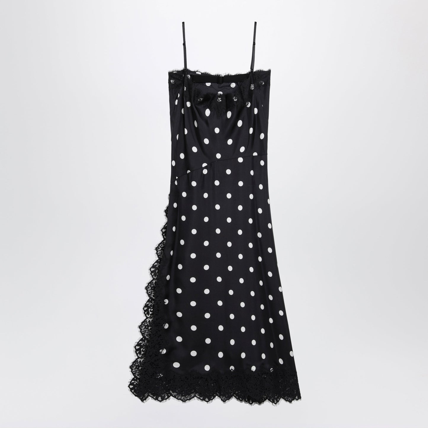 Sportmax Long Polka-Dot Silk Dress With Lace In Black Women SPORTMAX