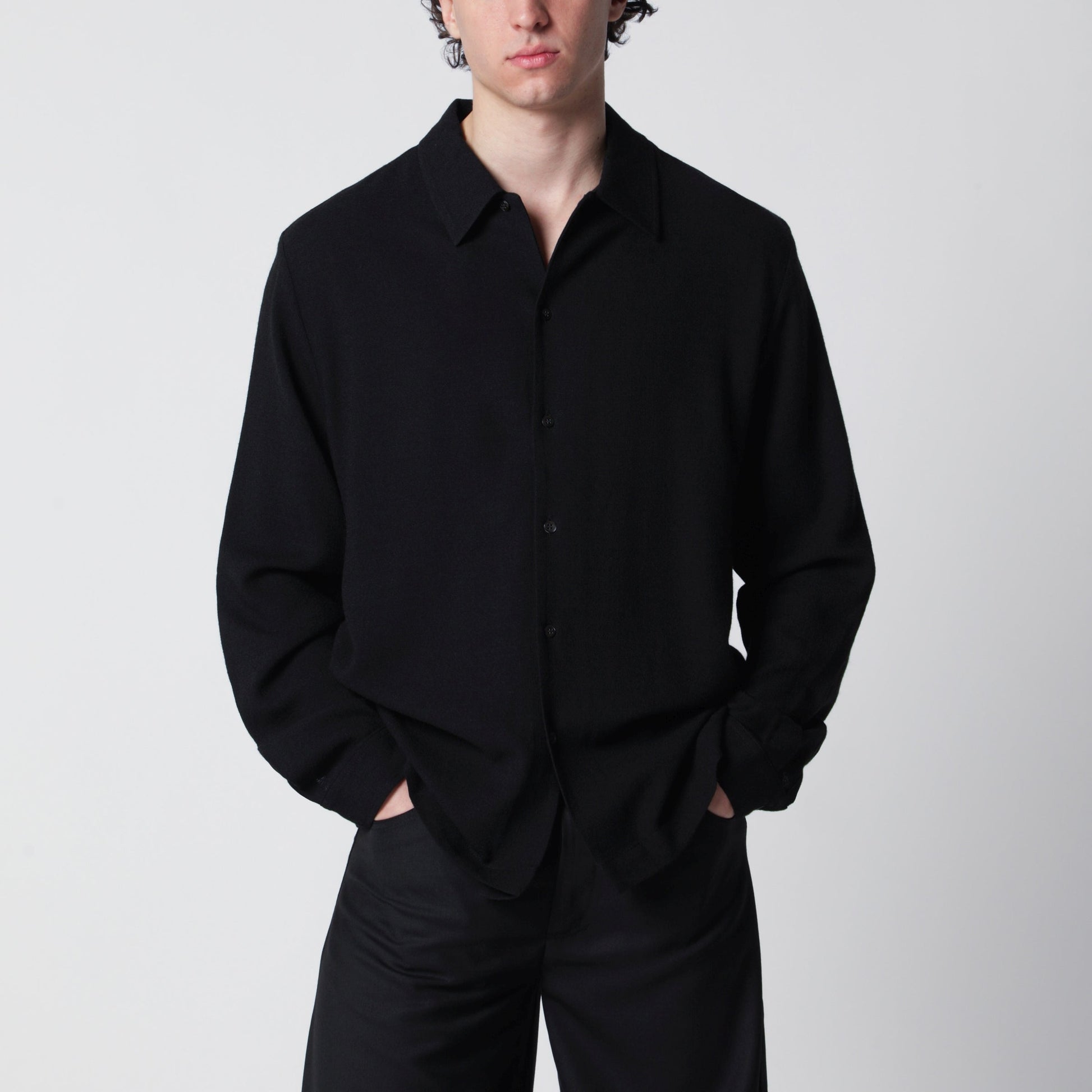 Sefr Sense Black Wool-Blend Crãªpe Shirt Men SEFR