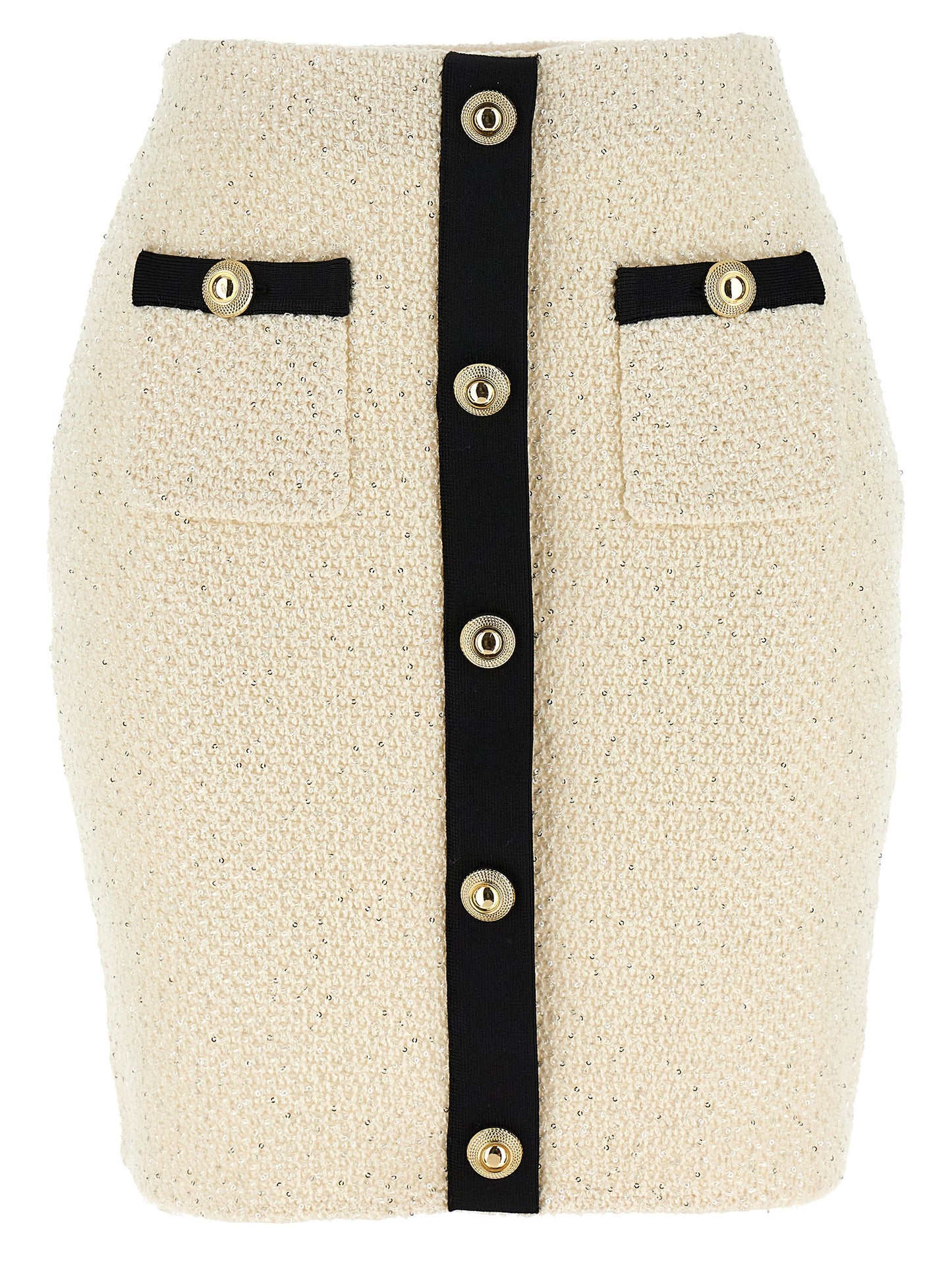 Self Portrait Women 'Cream Sequin Knit Mini' Skirt SELF-PORTRAIT
