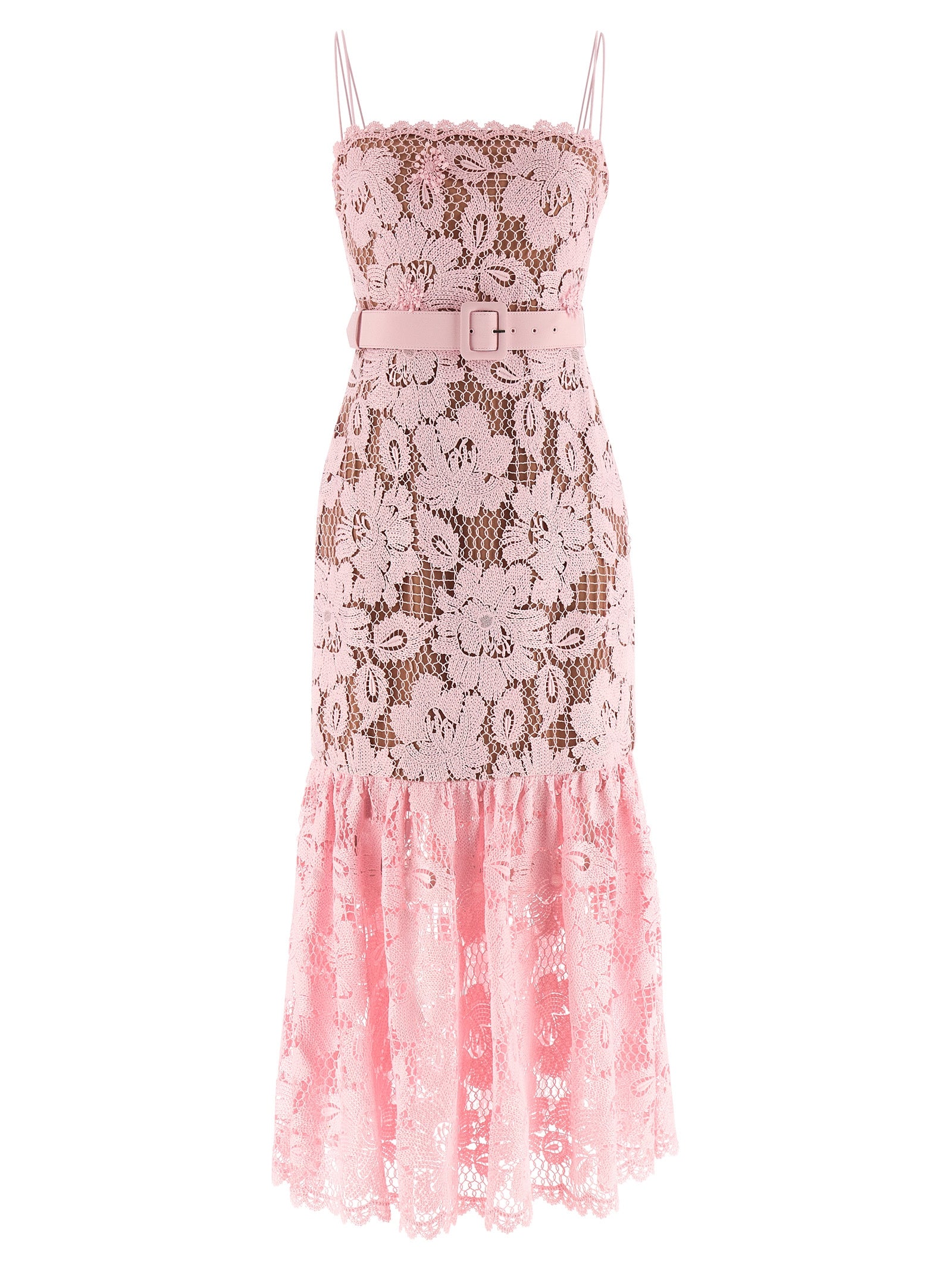 Self Portrait Women 'Pink Crochet Lace Midi' Dress SELF-PORTRAIT