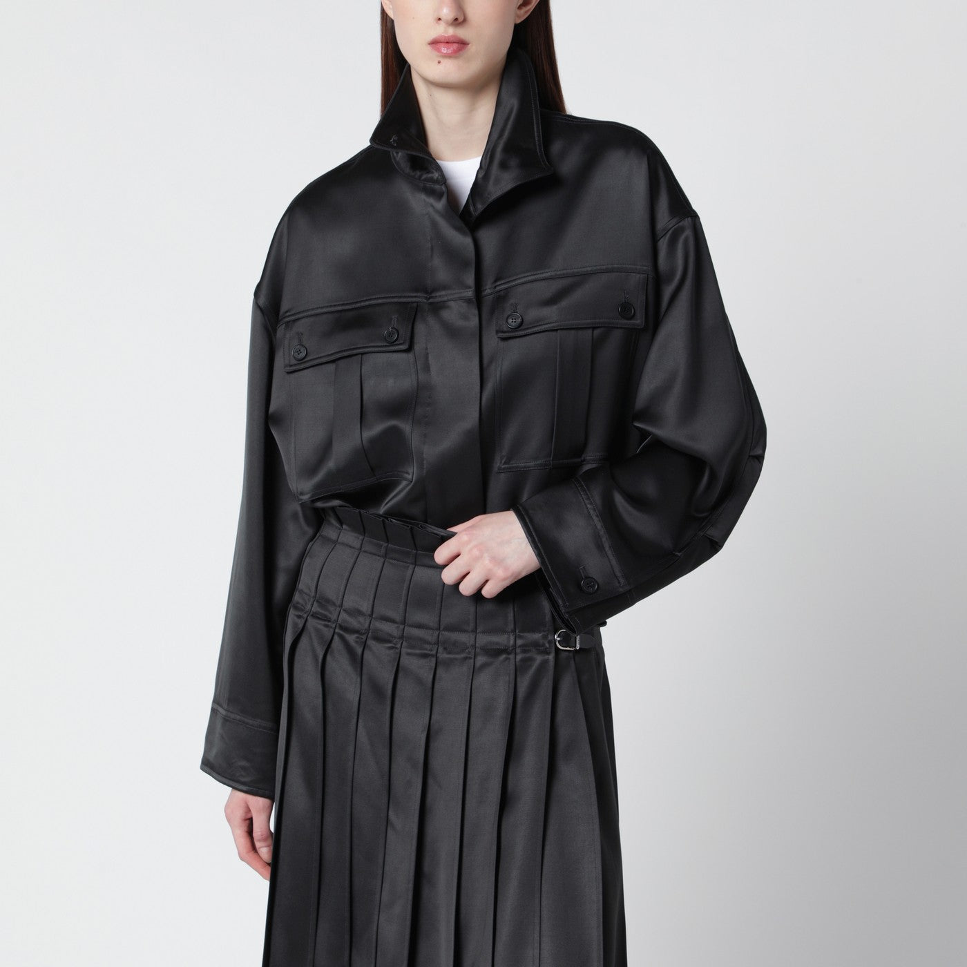 Durazzi Milano Dark Grey Glossy Viscose Shirt Jacket Women Durazzi Milano