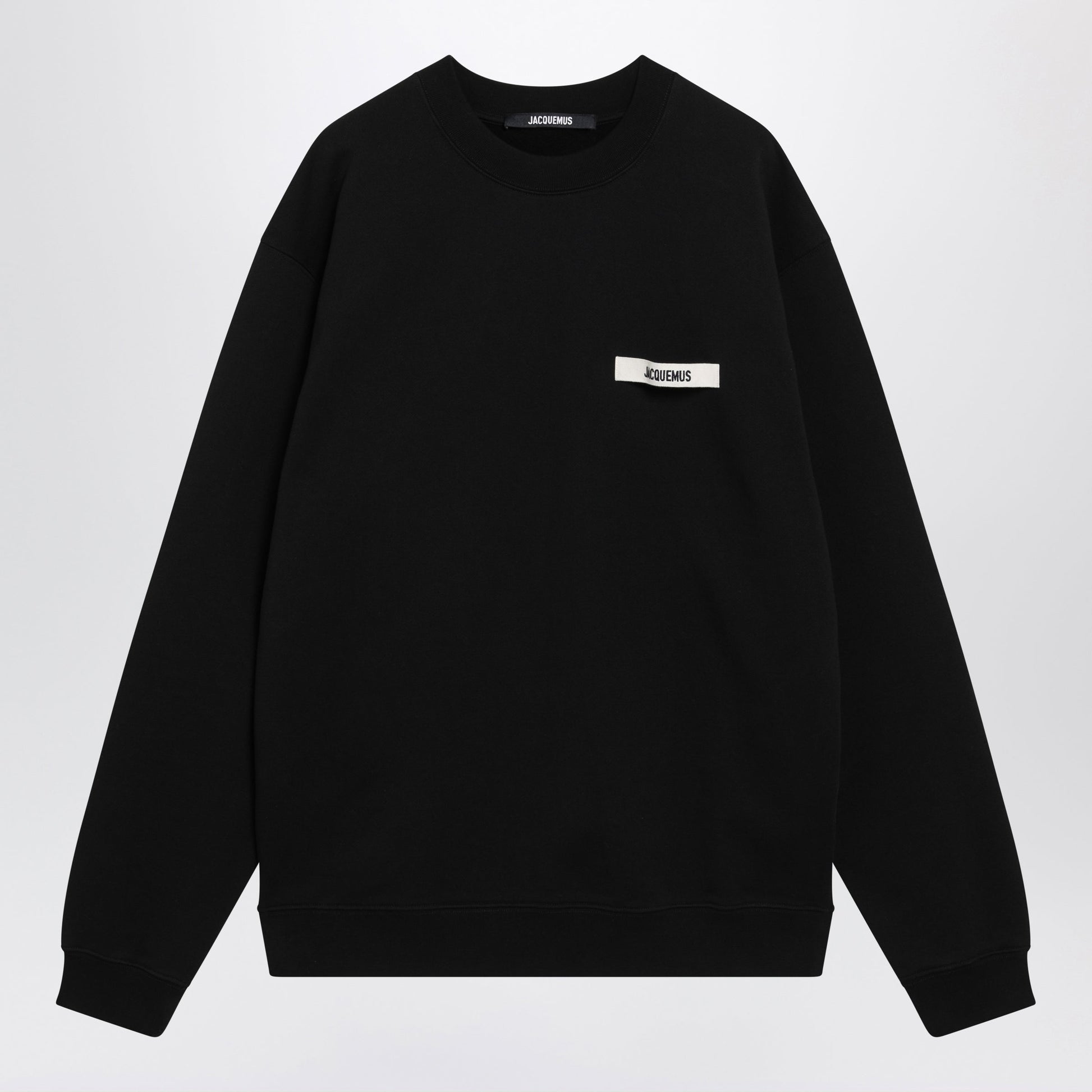 Jacquemus Black Crewneck Sweatshirt With Grosgrain Logo Men JACQUEMUS
