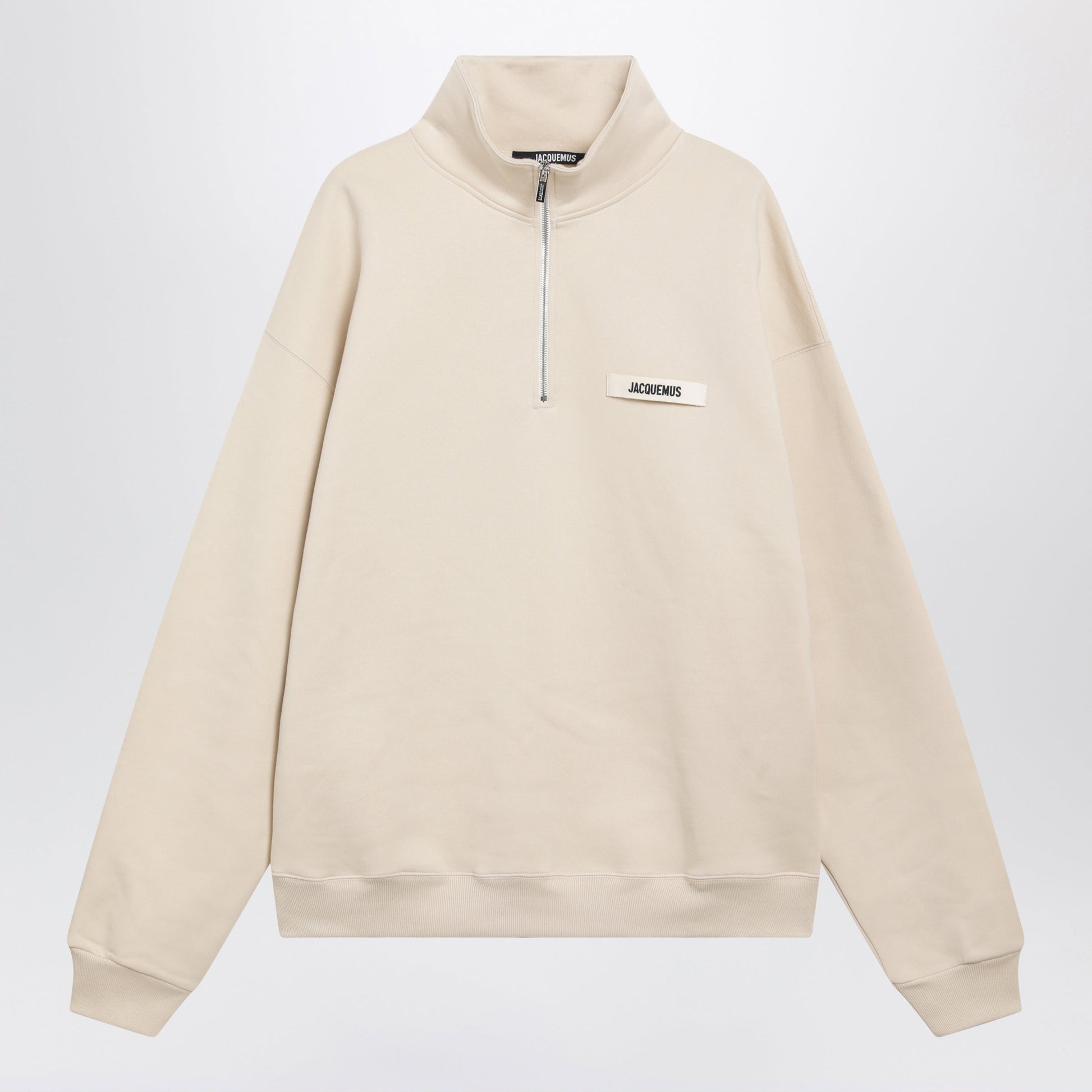 Jacquemus Beige Half-Zip Sweatshirt With Grosgrain Logo Men JACQUEMUS