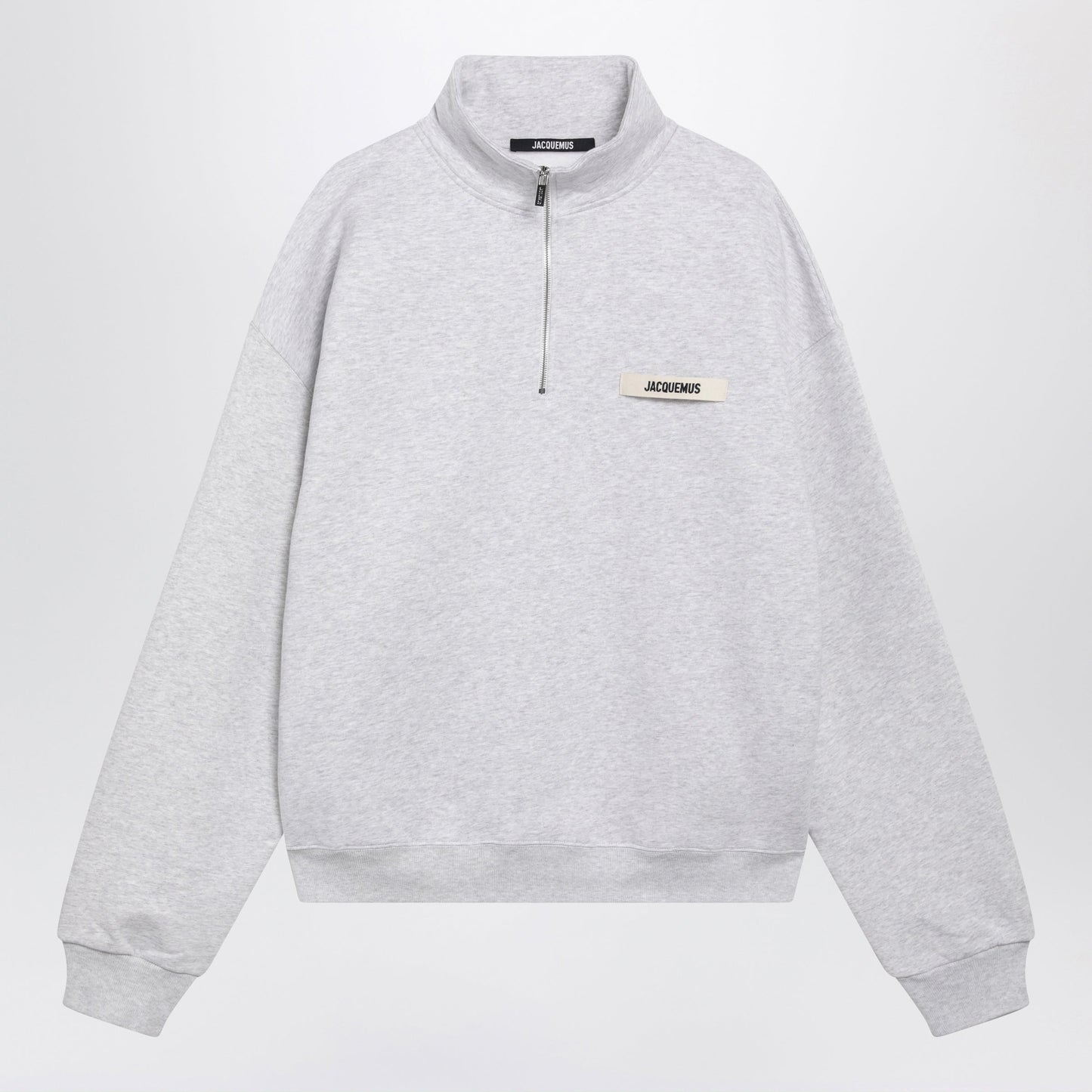 Jacquemus Light Grey Zip-Neck Sweatshirt With Gros Grain Logo Men JACQUEMUS