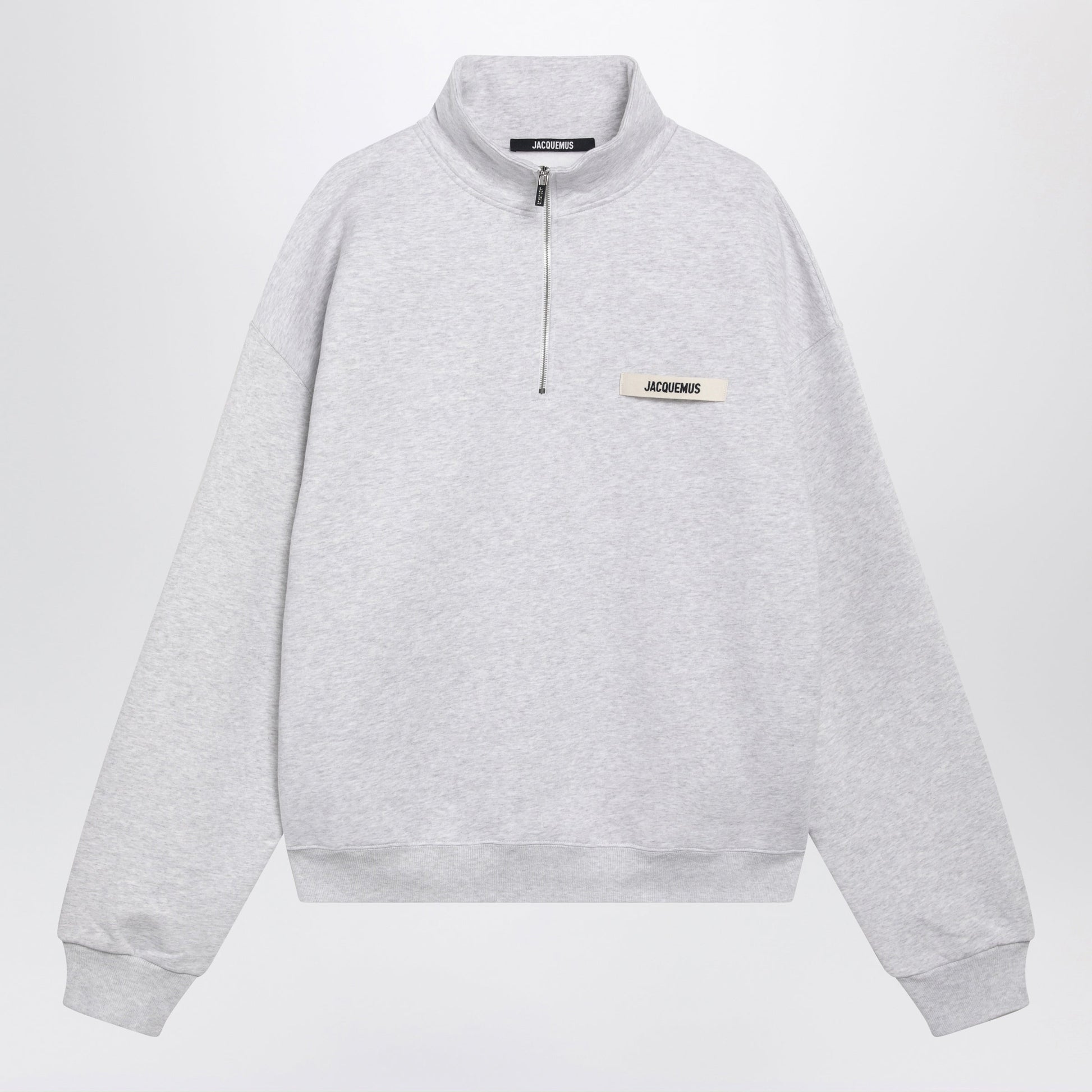 Jacquemus Light Grey Zip-Neck Sweatshirt With Gros Grain Logo Men JACQUEMUS
