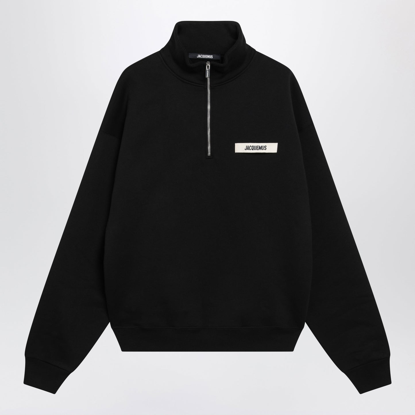 Jacquemus Black Zip-Neck Sweatshirt With Gros Grain Logo Men JACQUEMUS
