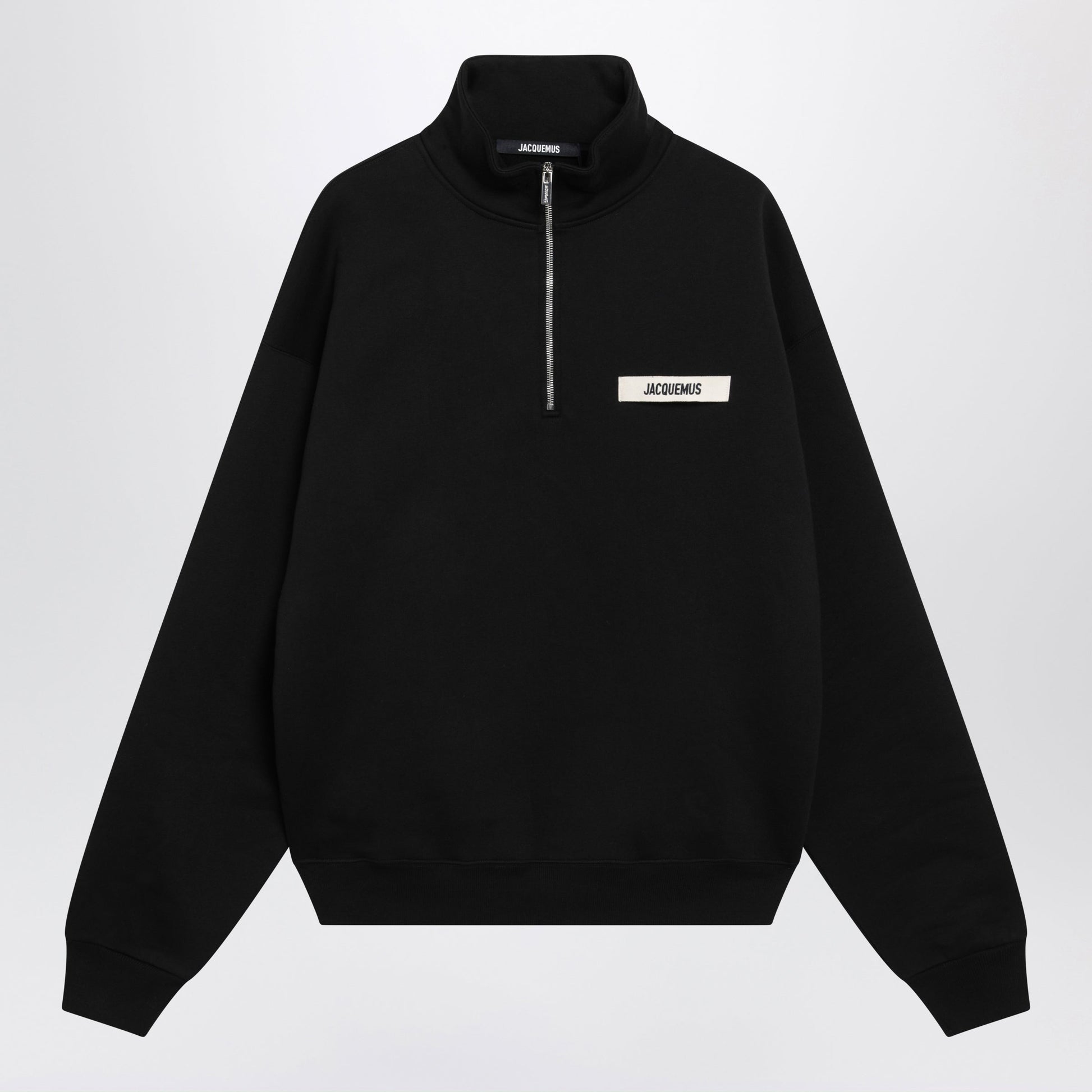 Jacquemus Black Zip-Neck Sweatshirt With Gros Grain Logo Men JACQUEMUS