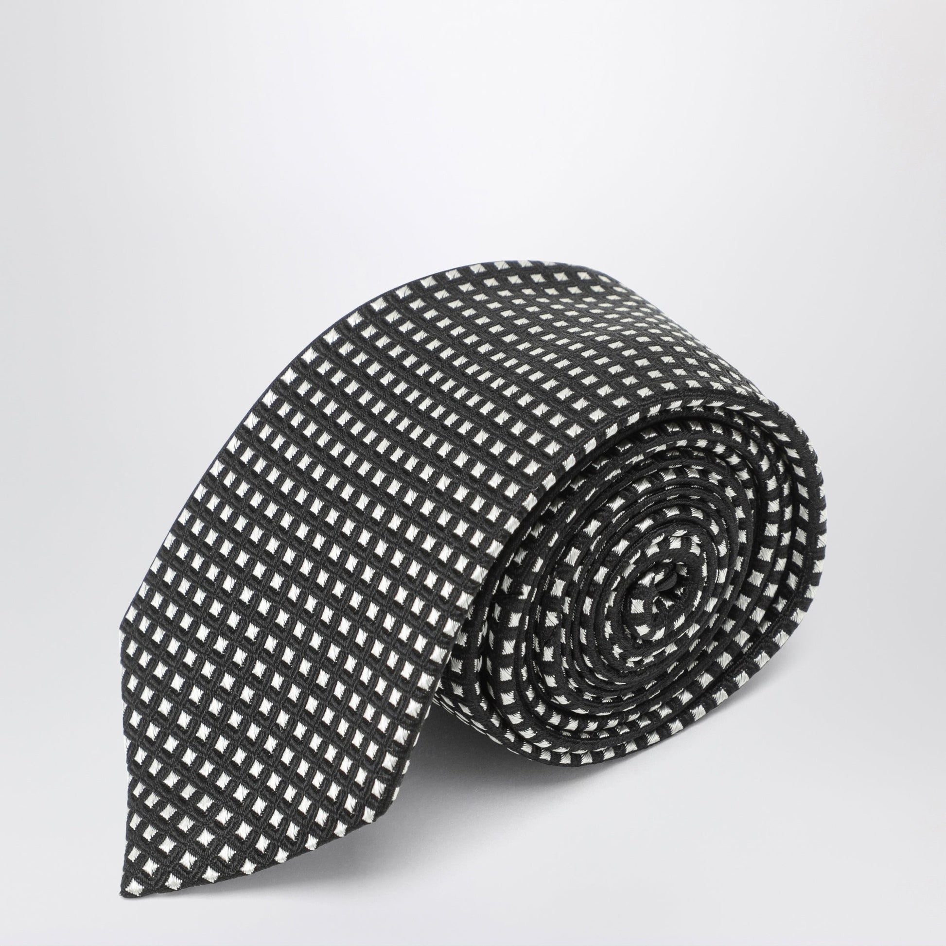 Tom Ford Black Silk Tie With Micro-Square Pattern Men TOM FORD