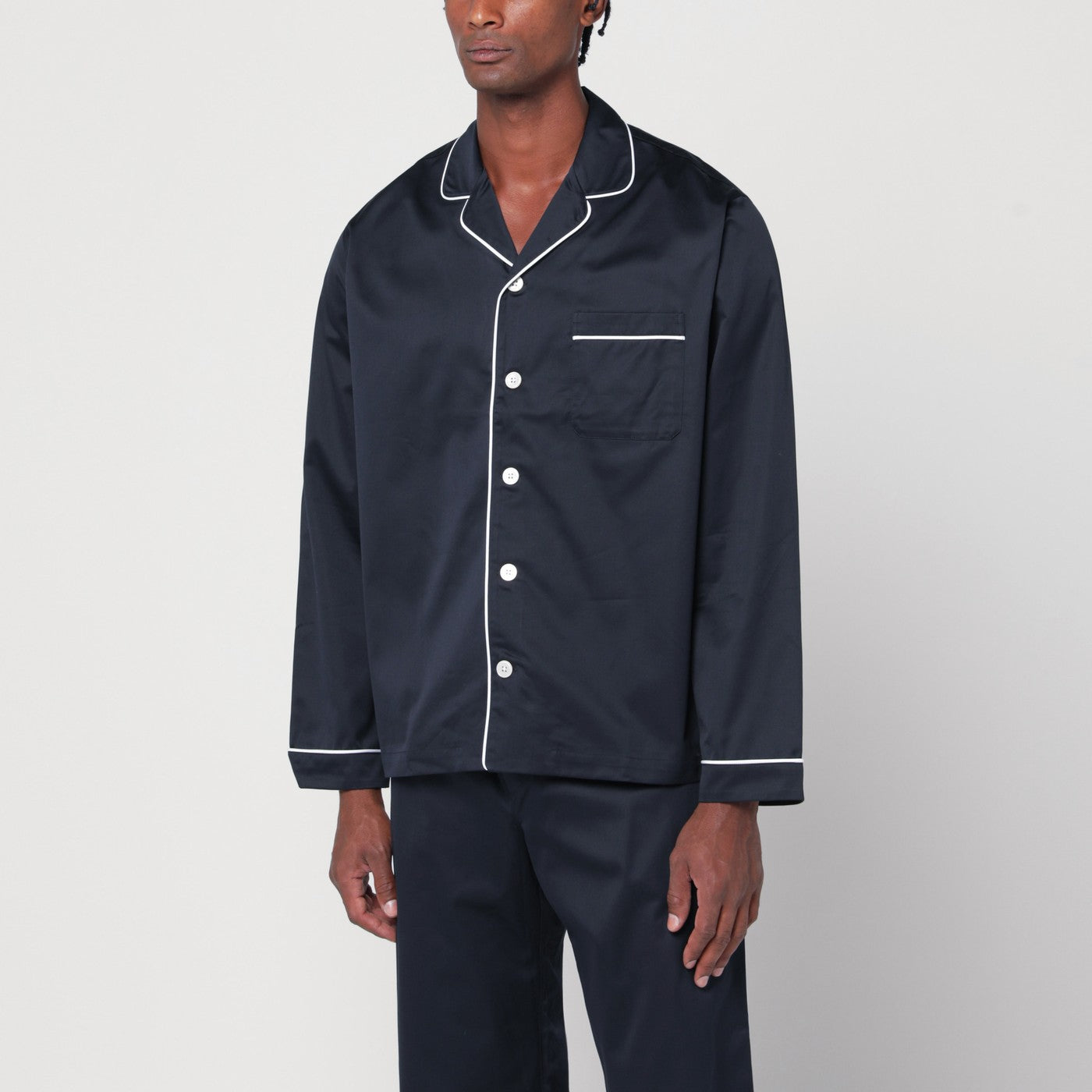 Tekla Blue/White Pyjama Shirt Men Tekla