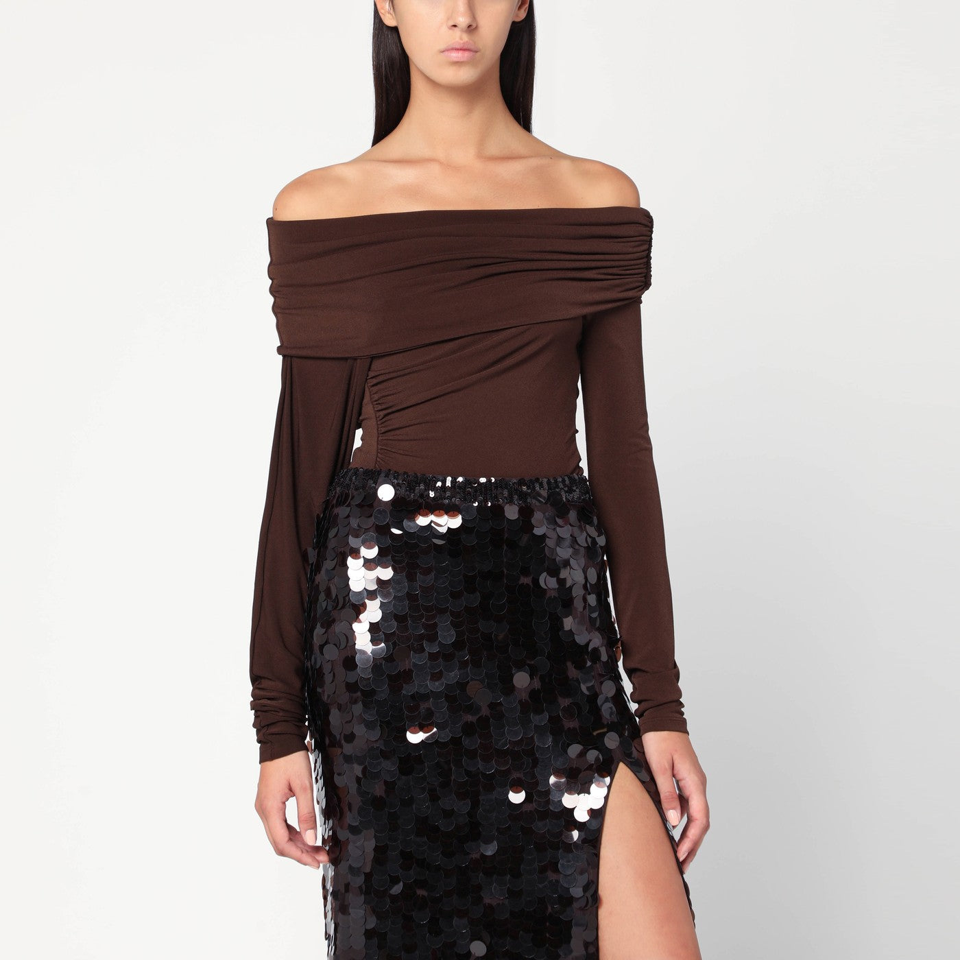 The Andamane Top With Bare Shoulders In Brown Jersey Women