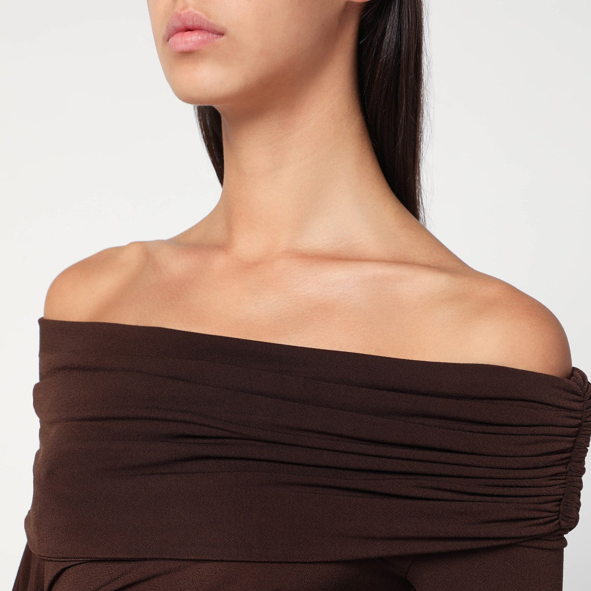 The Andamane Top With Bare Shoulders In Brown Jersey Women THE ANDAMANE