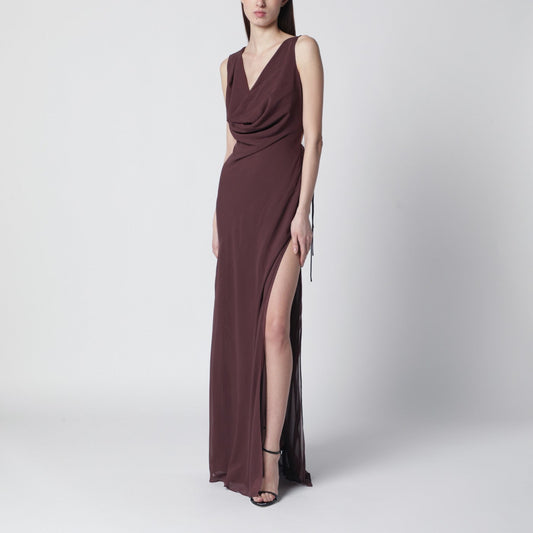 The Andamane Aubergine Silk-Blend Long Dress Women