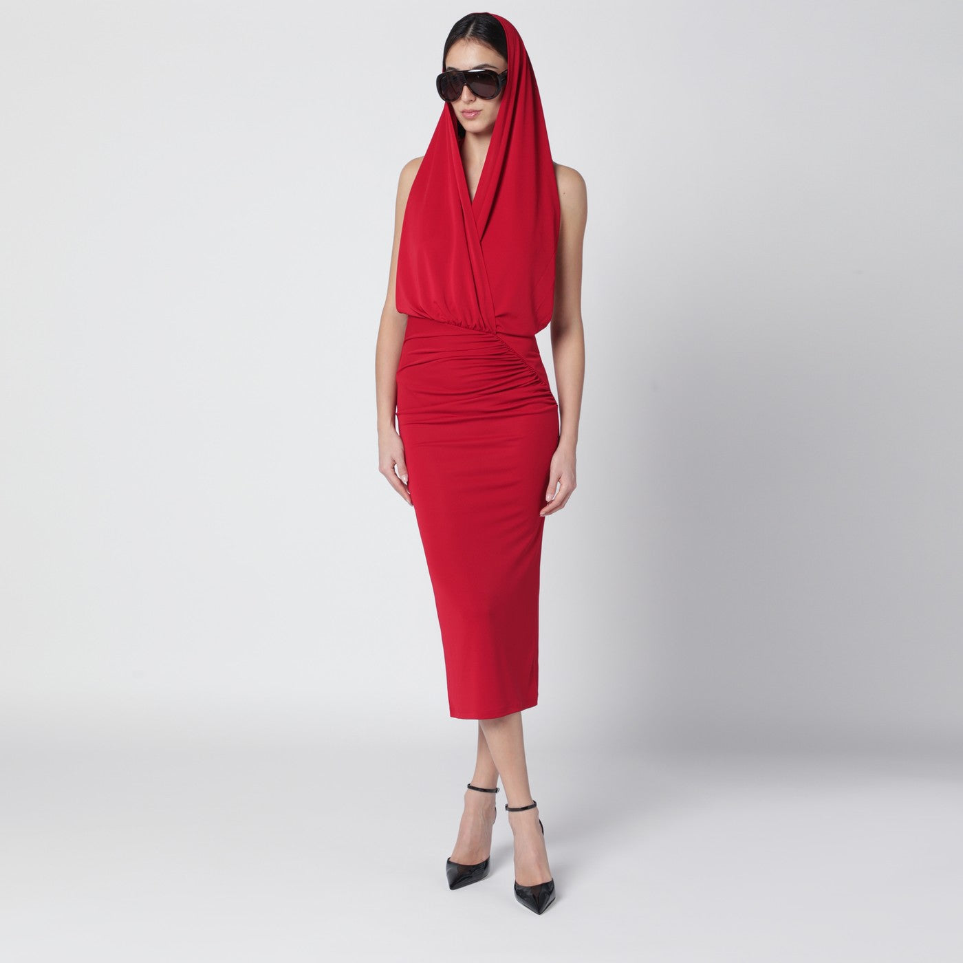 The Andamane Red Annie Hooded Midi Dress Women THE ANDAMANE