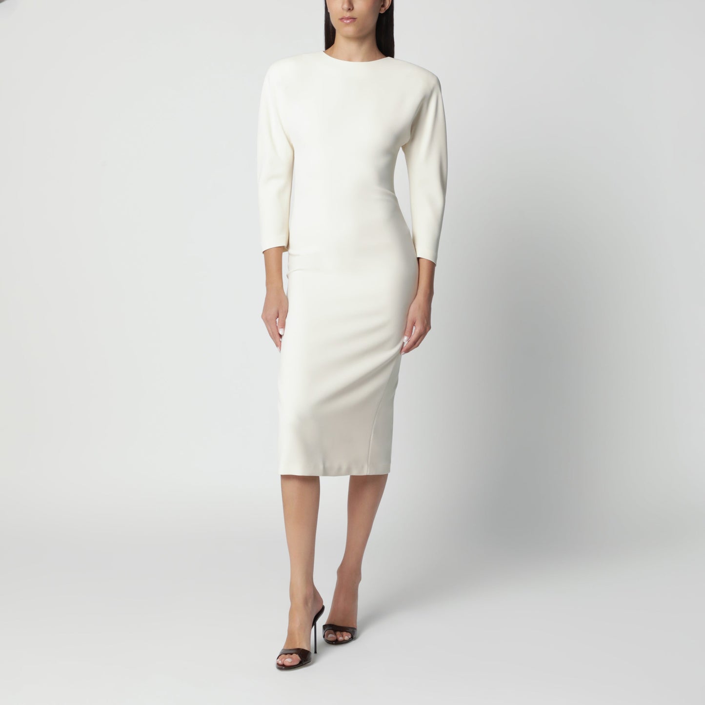 The Andamane Milk White Midi Dress With Rounded Shoulders Women THE ANDAMANE