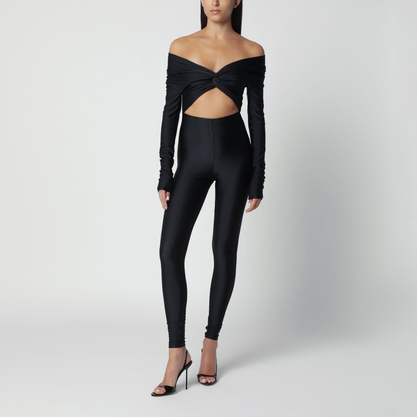 The Andamane Black Kendall Jumpsuit In Glossy Stretch Lycra Women THE ANDAMANE