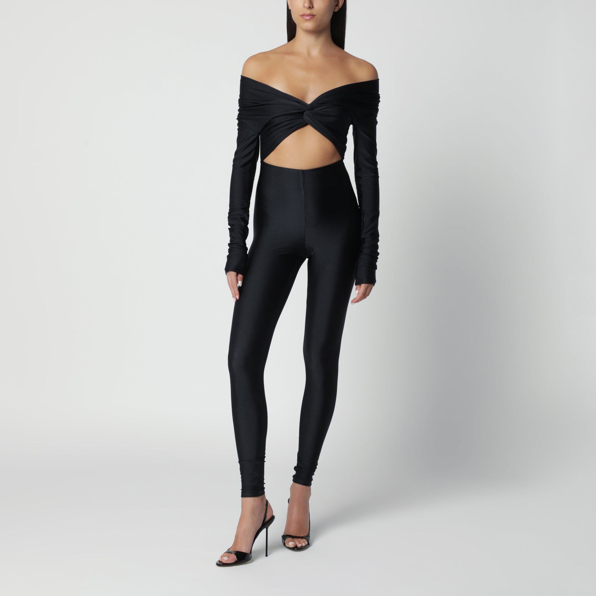 The Andamane Black Kendall Jumpsuit In Glossy Stretch Lycra Women THE ANDAMANE