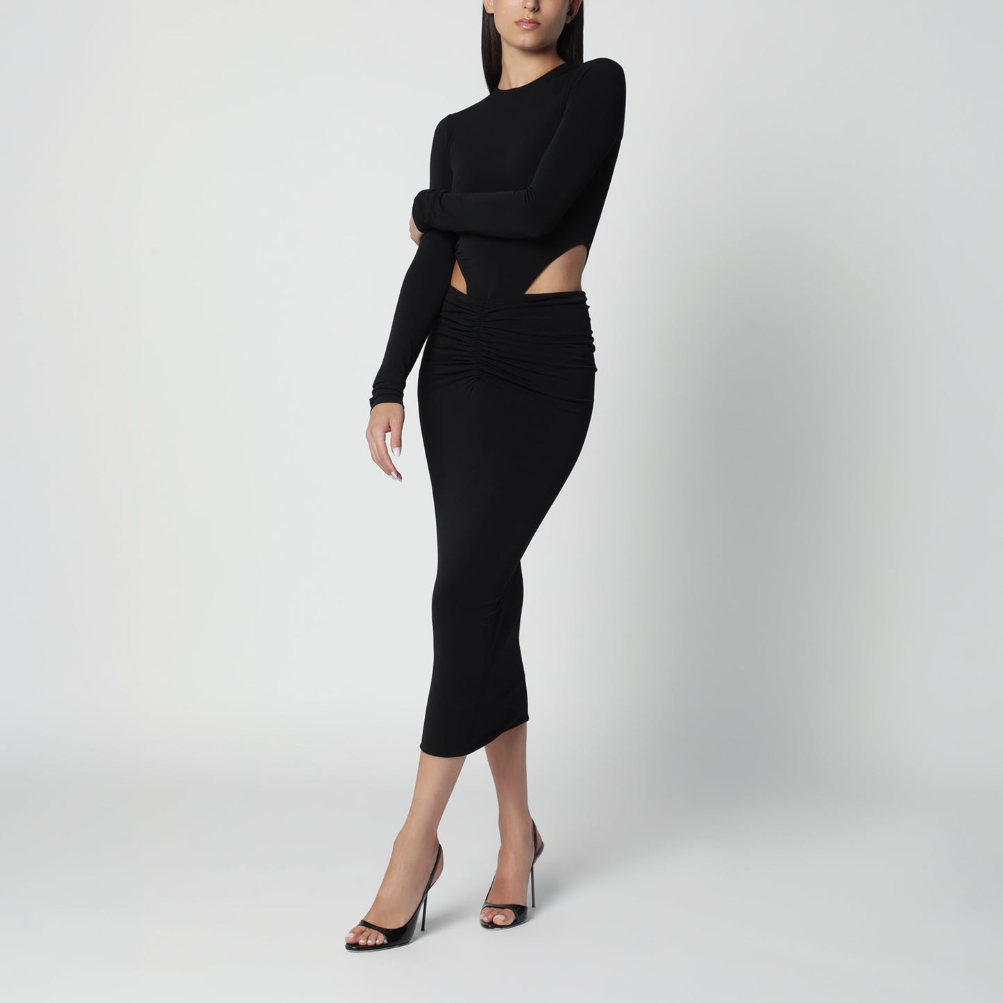 The Andamane Black Midi Dress With Waist Cut-Out Detail Women THE ANDAMANE