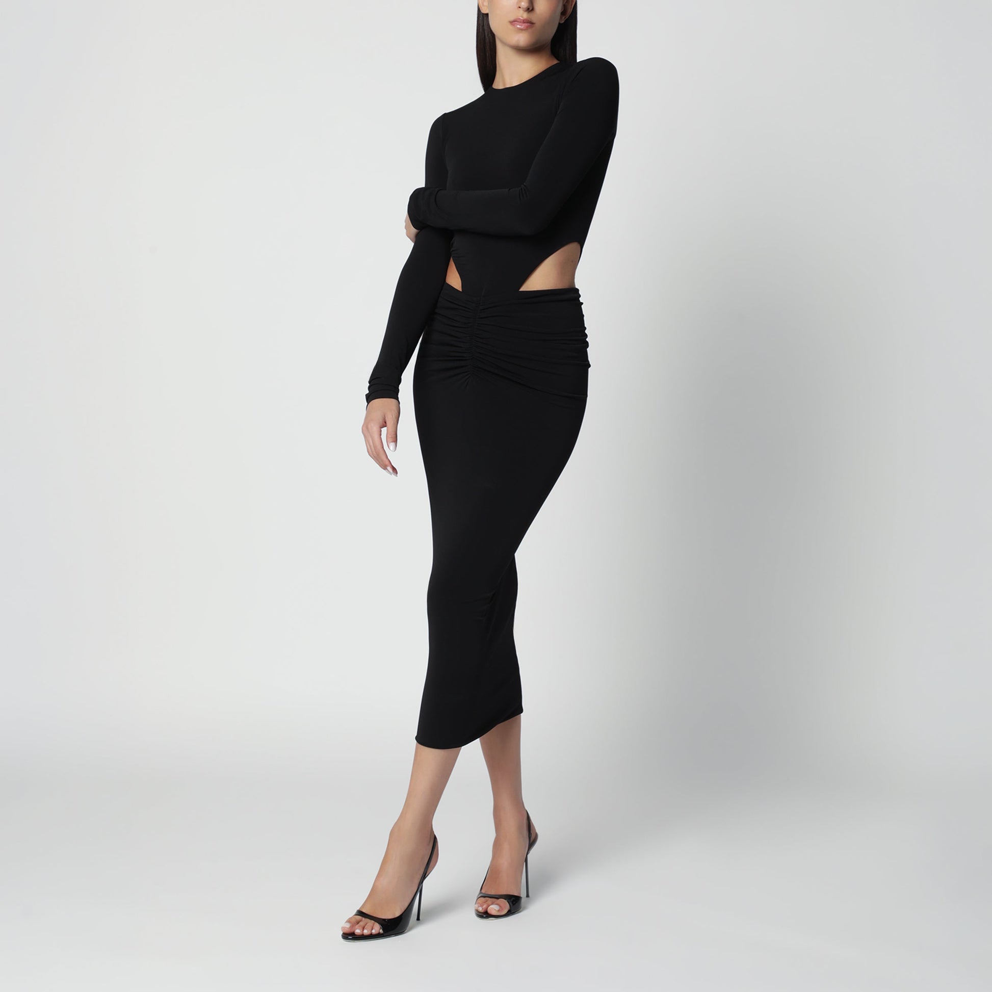 The Andamane Black Midi Dress With Waist Cut-Out Detail Women THE ANDAMANE