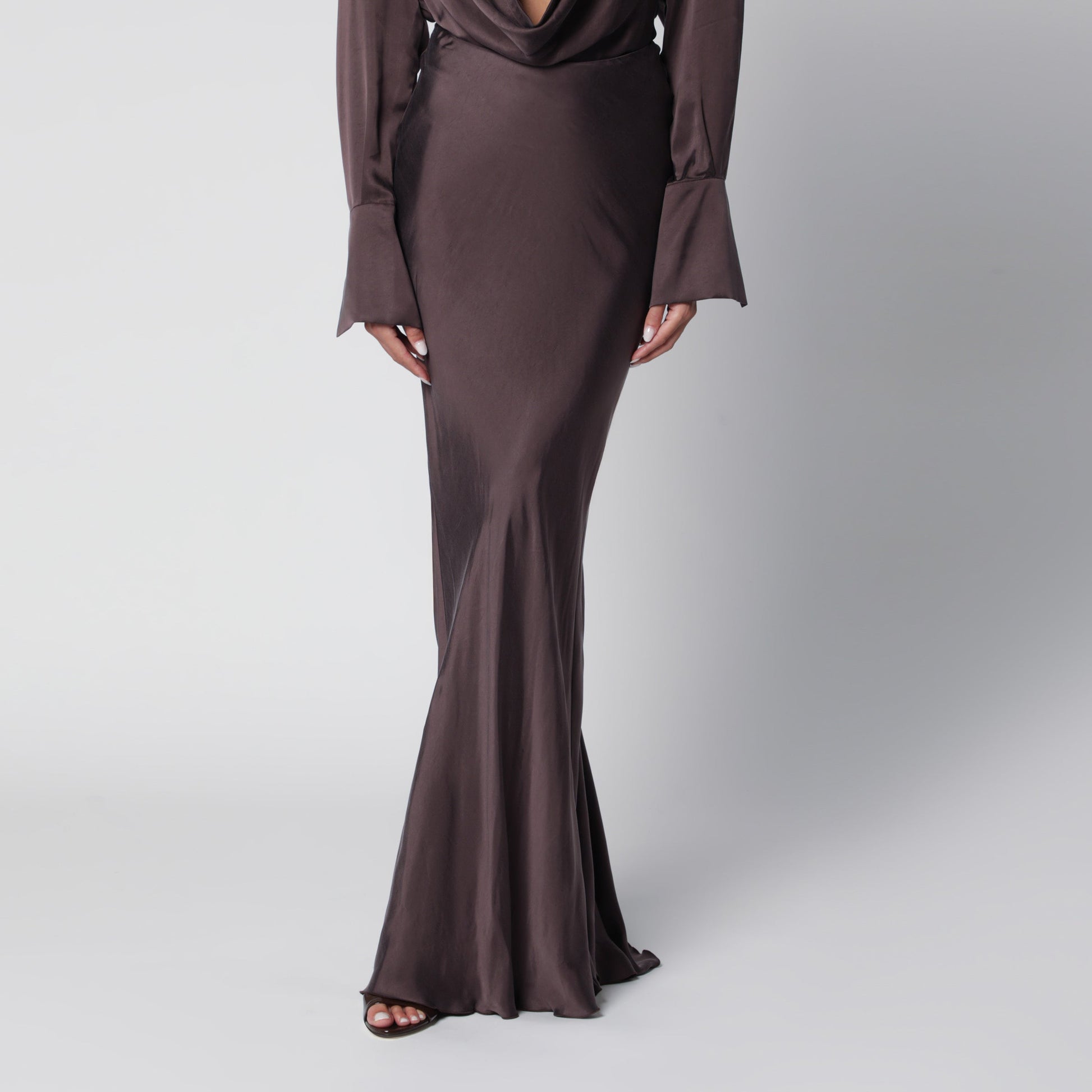 The Andamane Long Rouge Noir Satin Skirt Women THE ANDAMANE