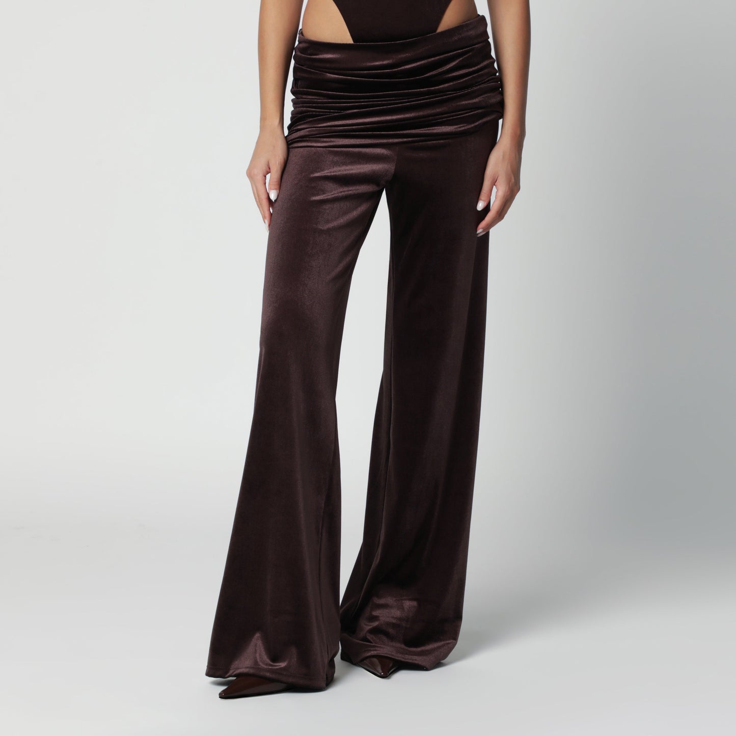 The Andamane Brown Velvet-Effect Trousers With Draped Waistband Women THE ANDAMANE