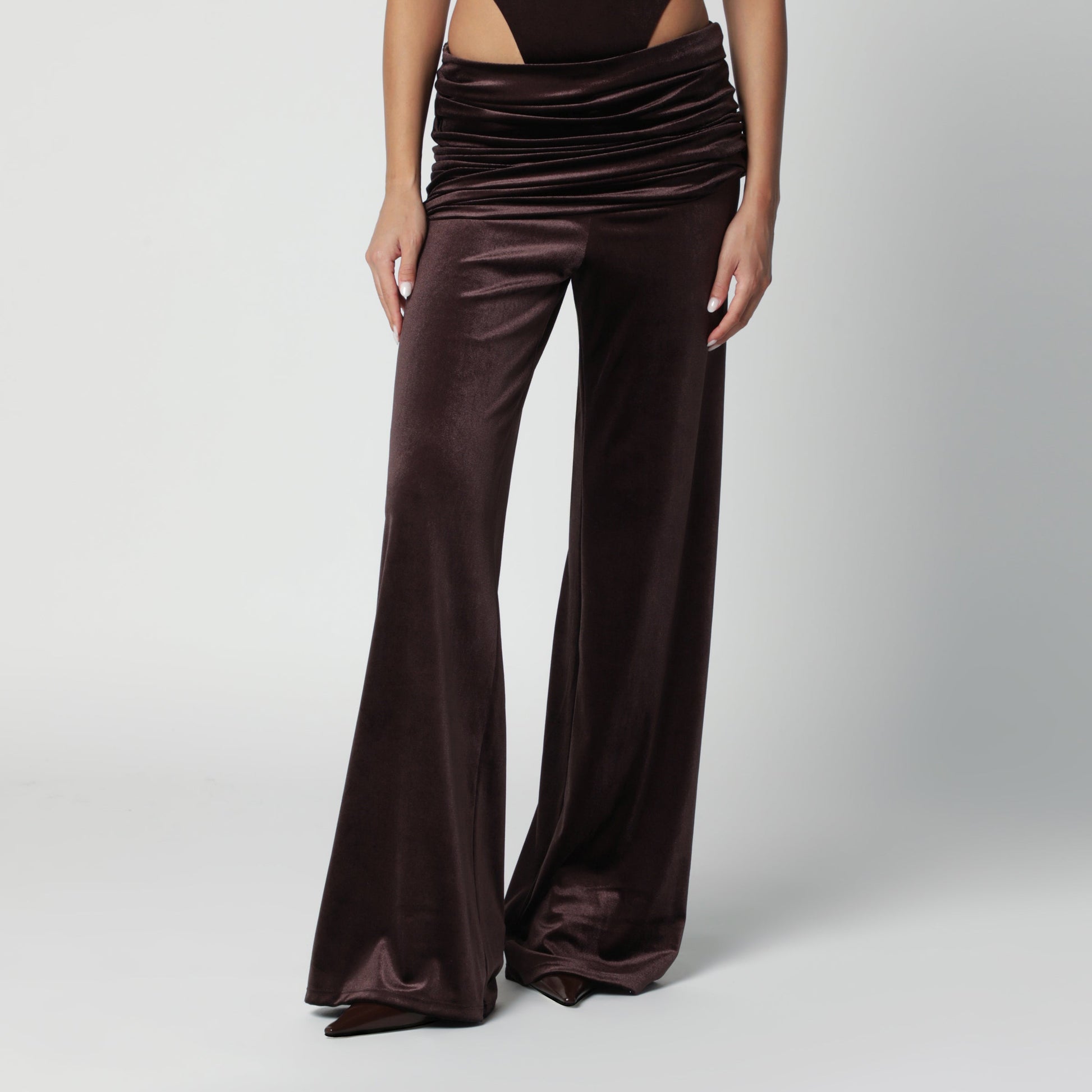 The Andamane Brown Velvet-Effect Trousers With Draped Waistband Women THE ANDAMANE