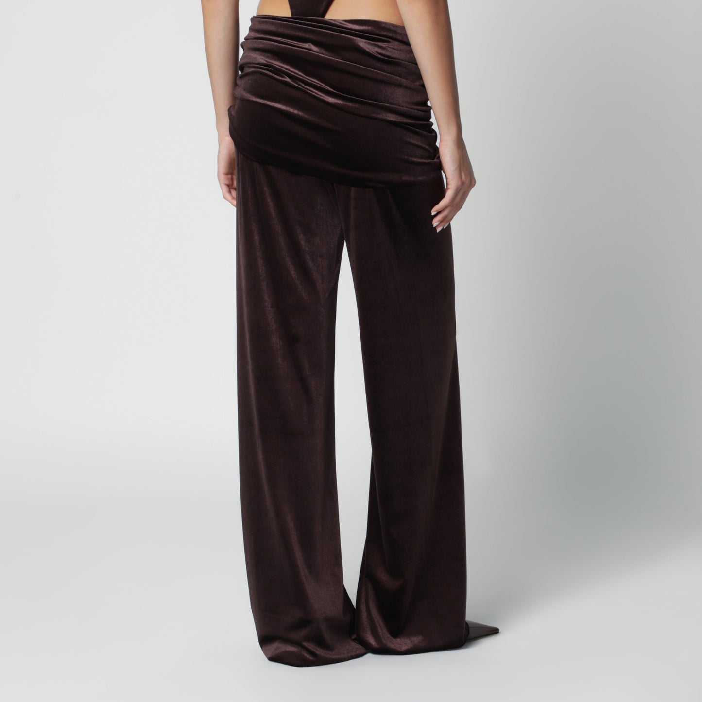 The Andamane Brown Velvet-Effect Trousers With Draped Waistband Women THE ANDAMANE
