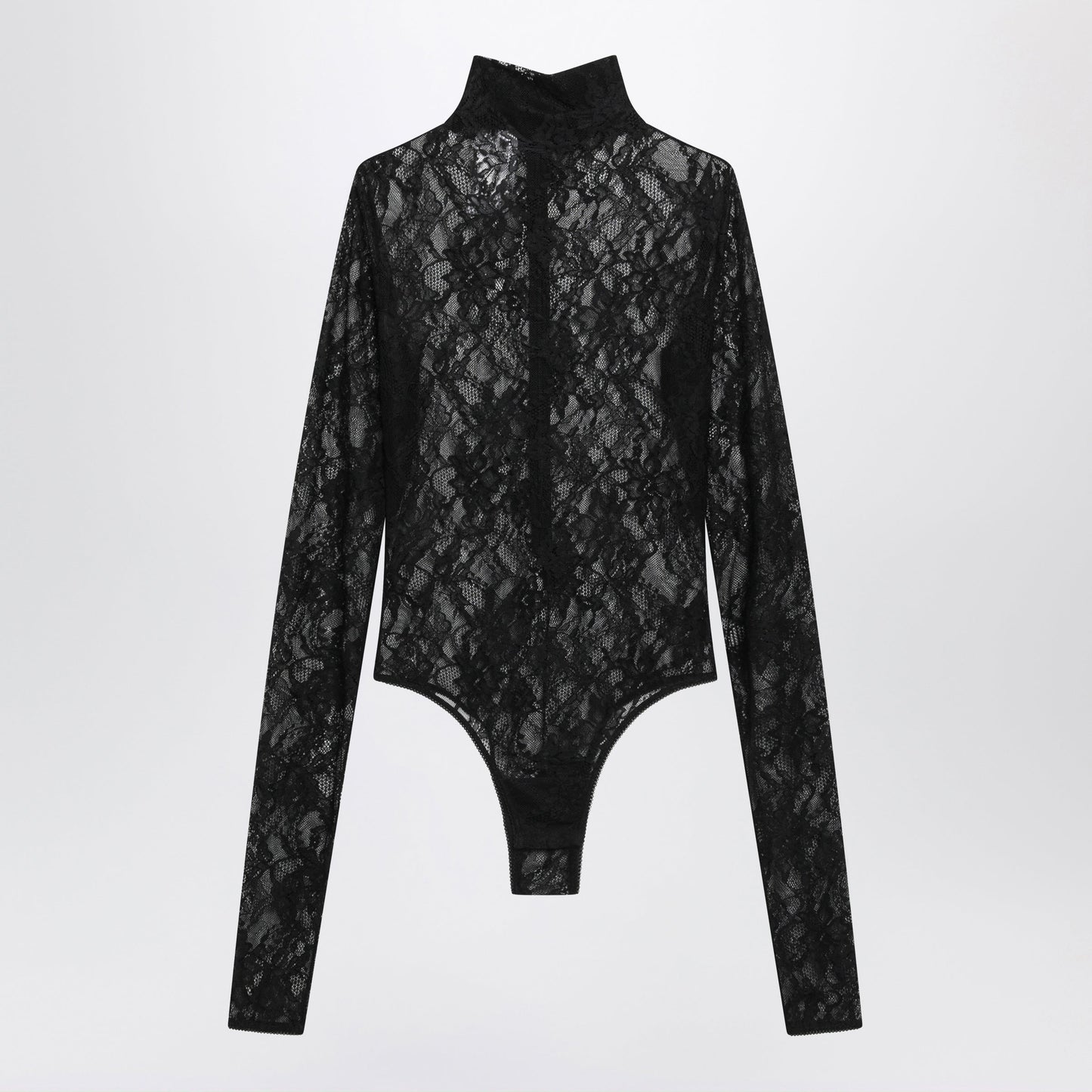 The Andamane Black Semi-Sheer Lace Turtleneck Bodysuit Women THE ANDAMANE