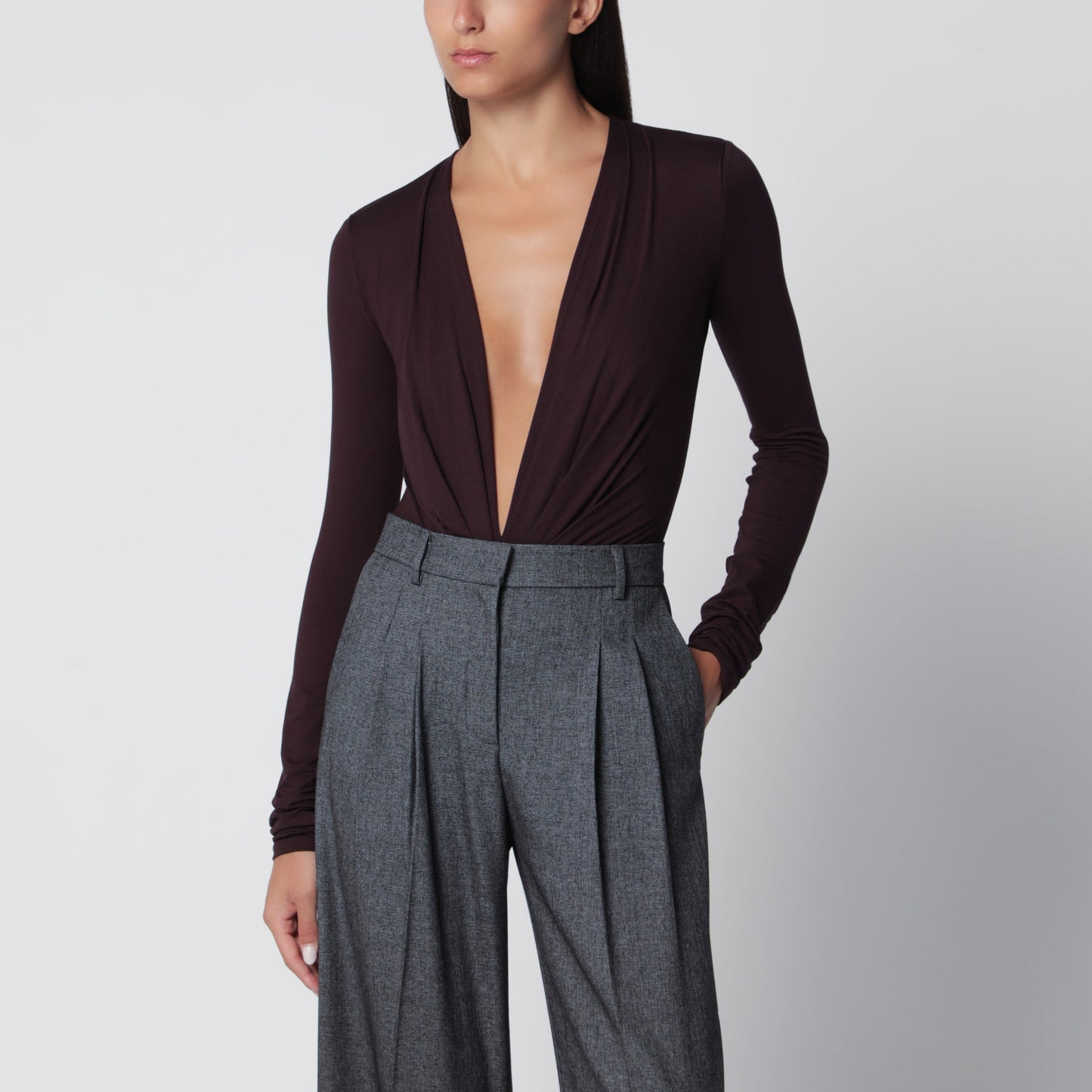 The Andamane Deep Neckline Rouge Noir Stretch Jersey Bodysuit Women THE ANDAMANE