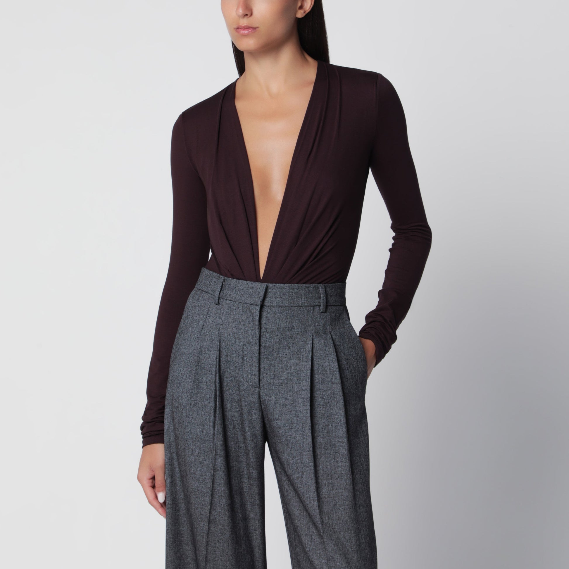 The Andamane Deep Neckline Rouge Noir Stretch Jersey Bodysuit Women THE ANDAMANE