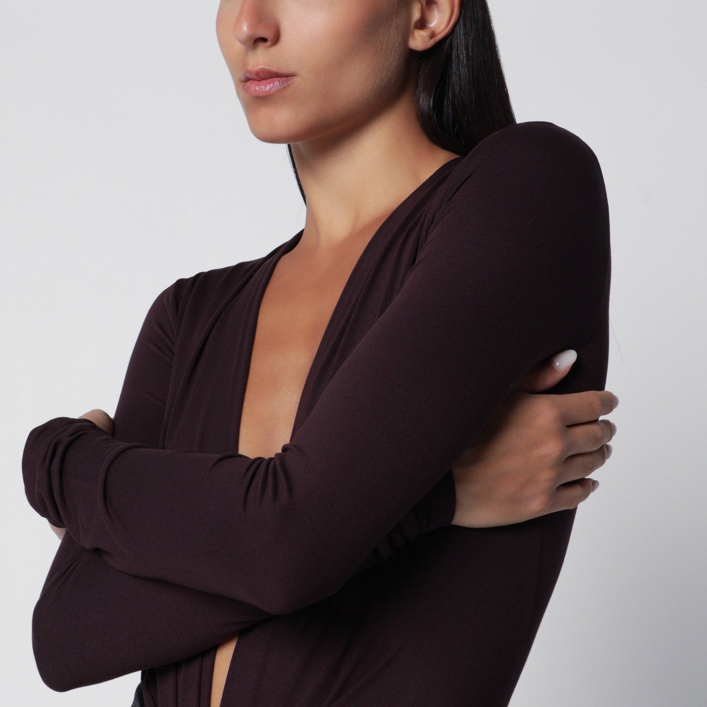 The Andamane Deep Neckline Rouge Noir Stretch Jersey Bodysuit Women THE ANDAMANE