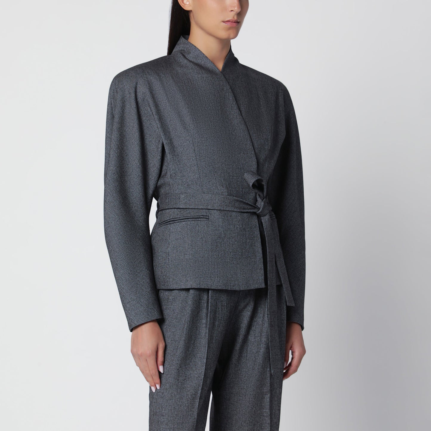 The Andamane Coordinated Belt Jacket In Grey Melange Women THE ANDAMANE