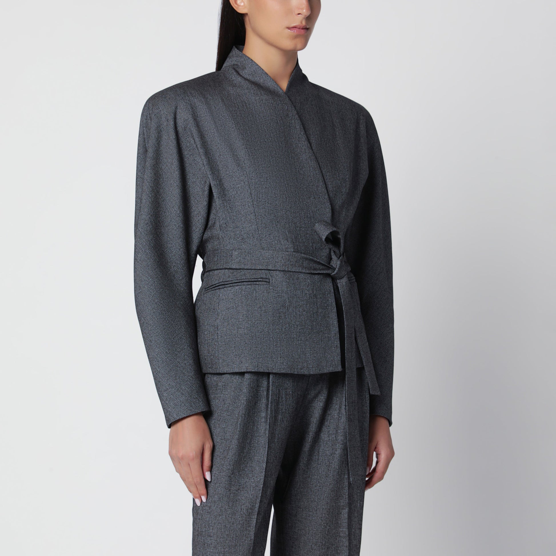 The Andamane Coordinated Belt Jacket In Grey Melange Women THE ANDAMANE