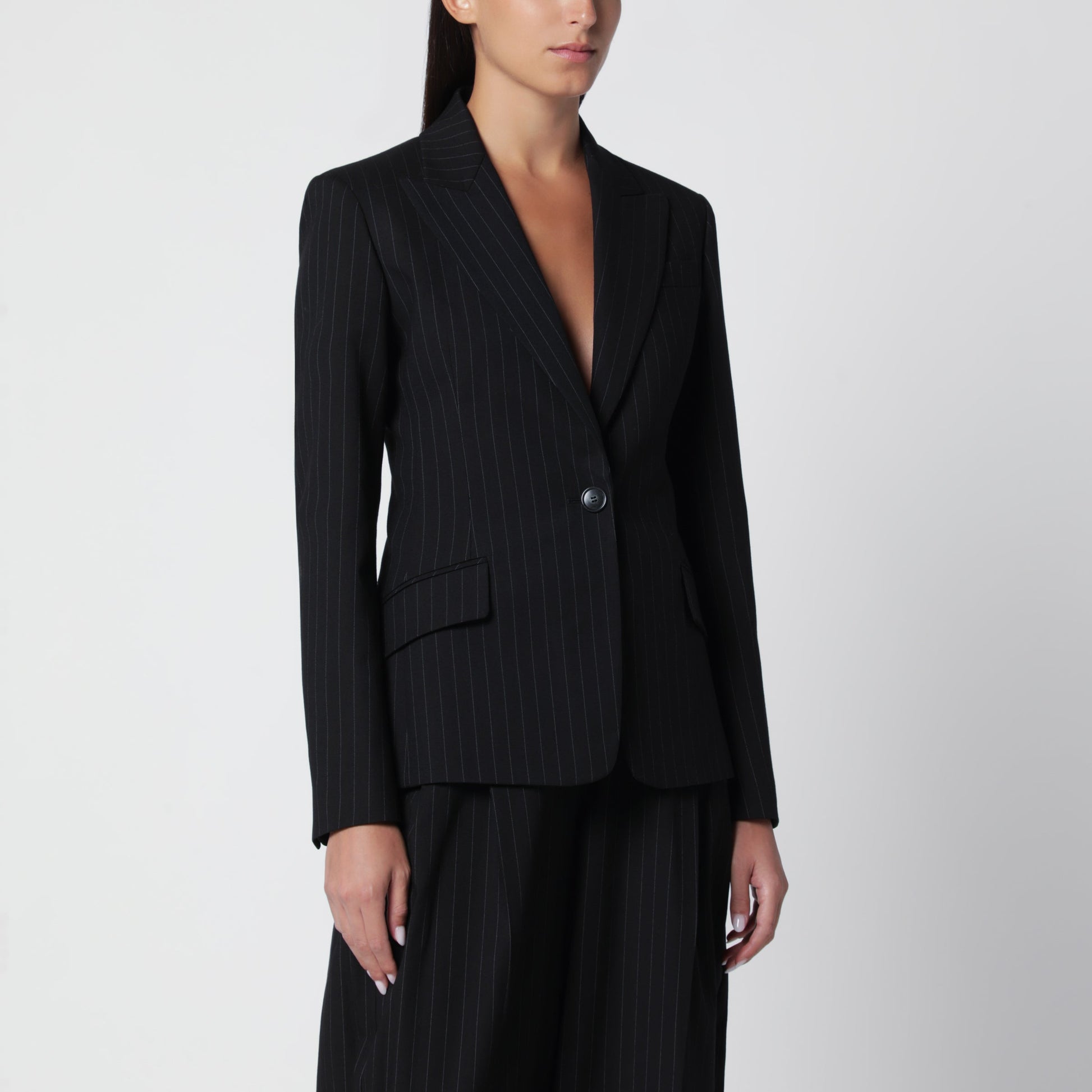 The Andamane Single-Breasted Black Pinstripe Jacket In Cotton Blend Women THE ANDAMANE