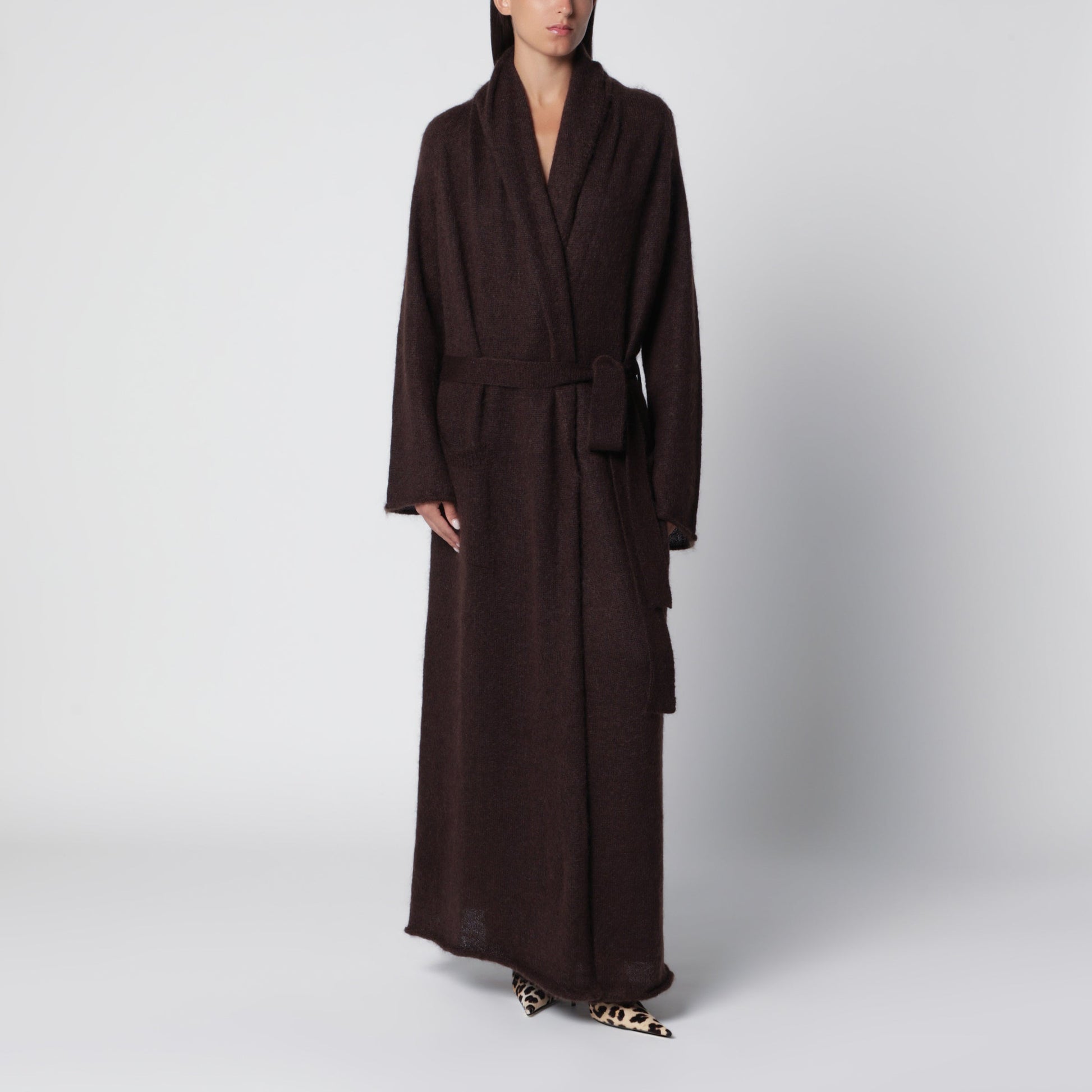 The Andamane Vika Dark Brown Mohair Maxi Cardigan Women THE ANDAMANE
