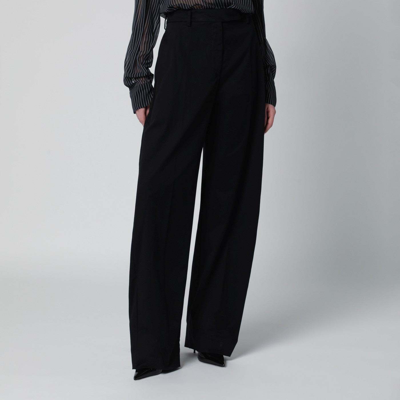Thelatest Black Cotton Palazzo Trousers Women TheLatest