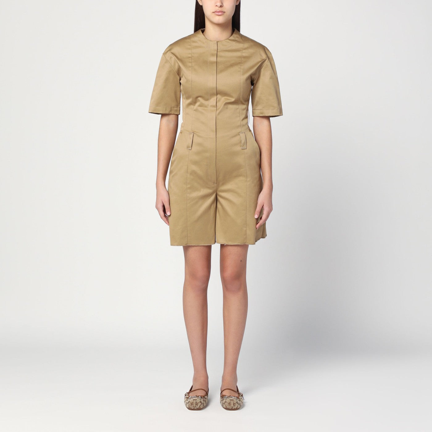 Thelatest Camel-Coloured Short Jumpsuit In Cotton Women TheLatest