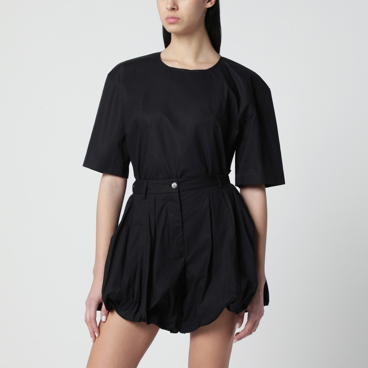 Thelatest Short-Sleeve Black Cotton Top Women TheLatest