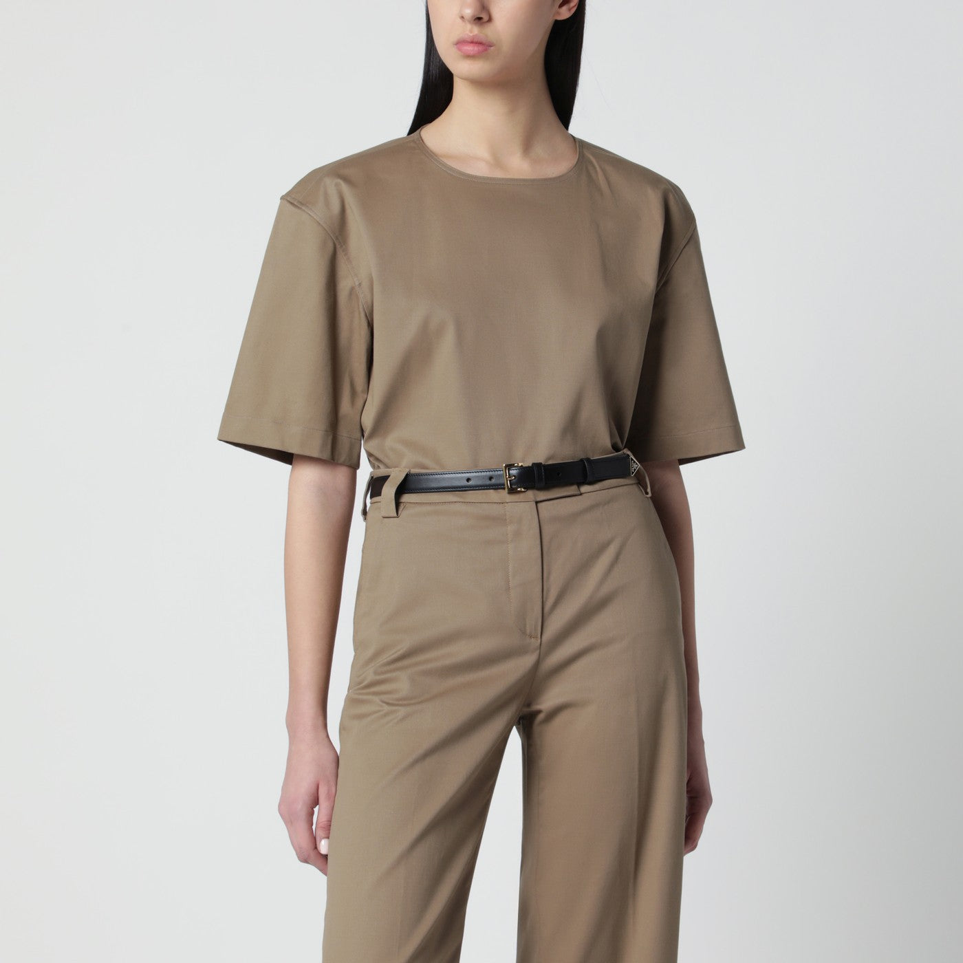 Thelatest Short-Sleeve Cognac Cotton Top Women TheLatest
